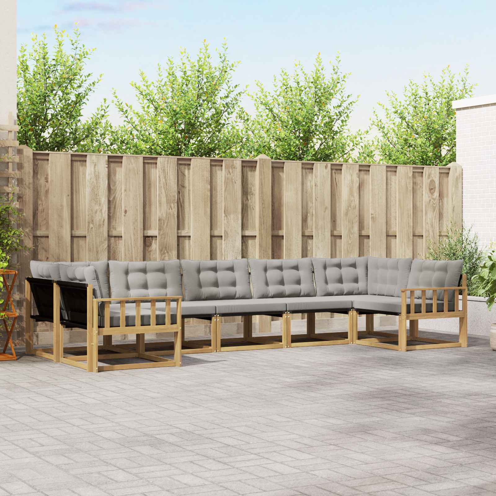 vidaXL Buiten bankenset met kussen 7 pcs Natuurlijk en Crème