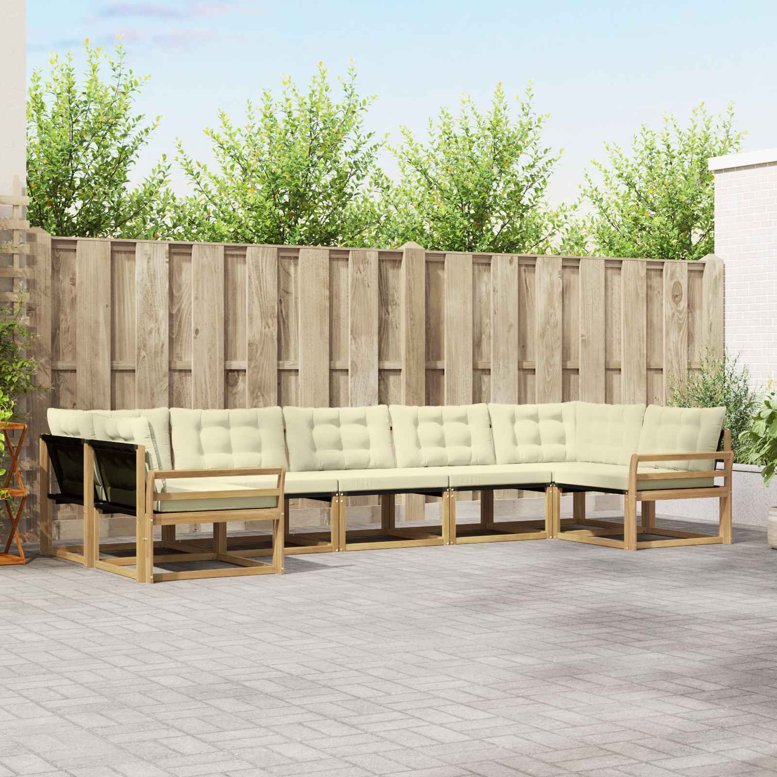 vidaXL Buiten bankenset met kussen 7 pcs Natuurlijk en Crème