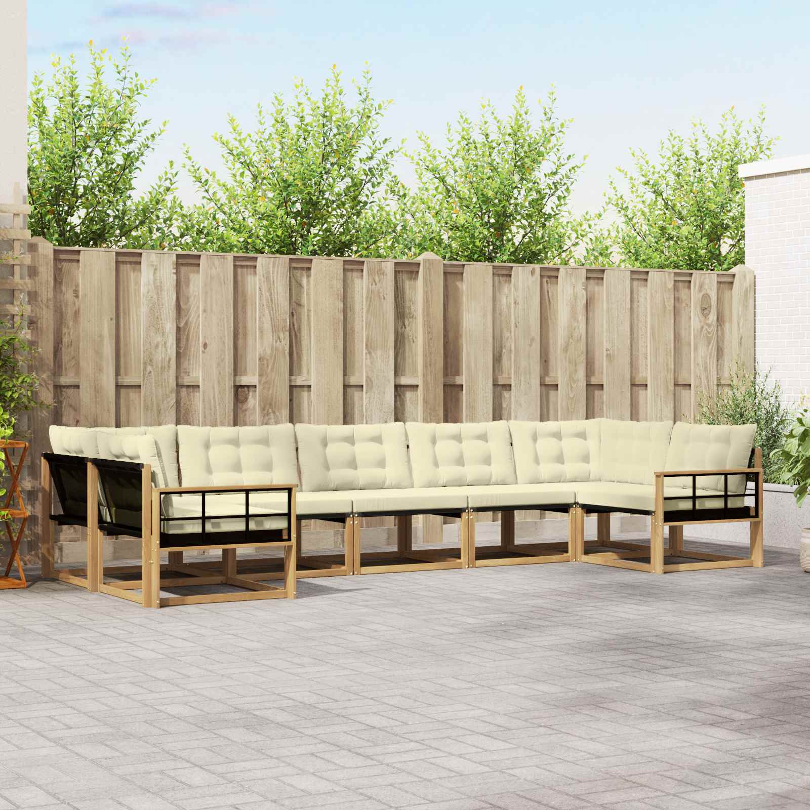 vidaXL Buiten bankenset met kussen 7 pcs Natuurlijk en Crème