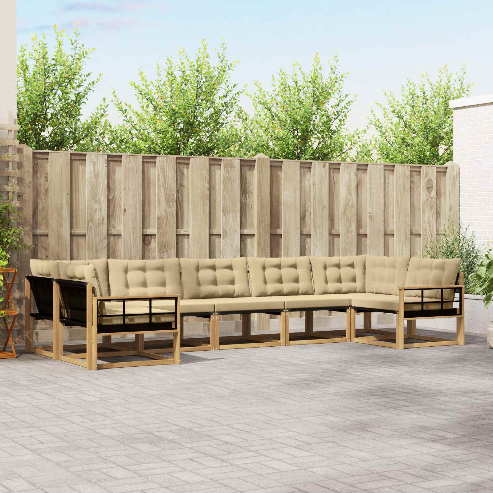 vidaXL Buiten bankenset met kussen 7 pcs Natuurlijk en Crème