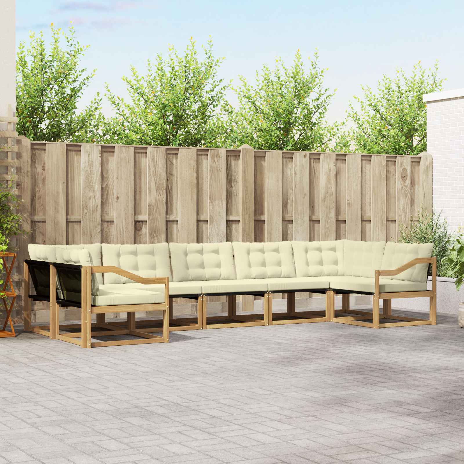 vidaXL Buiten bankenset met kussen 7 pcs Natuurlijk en Crème