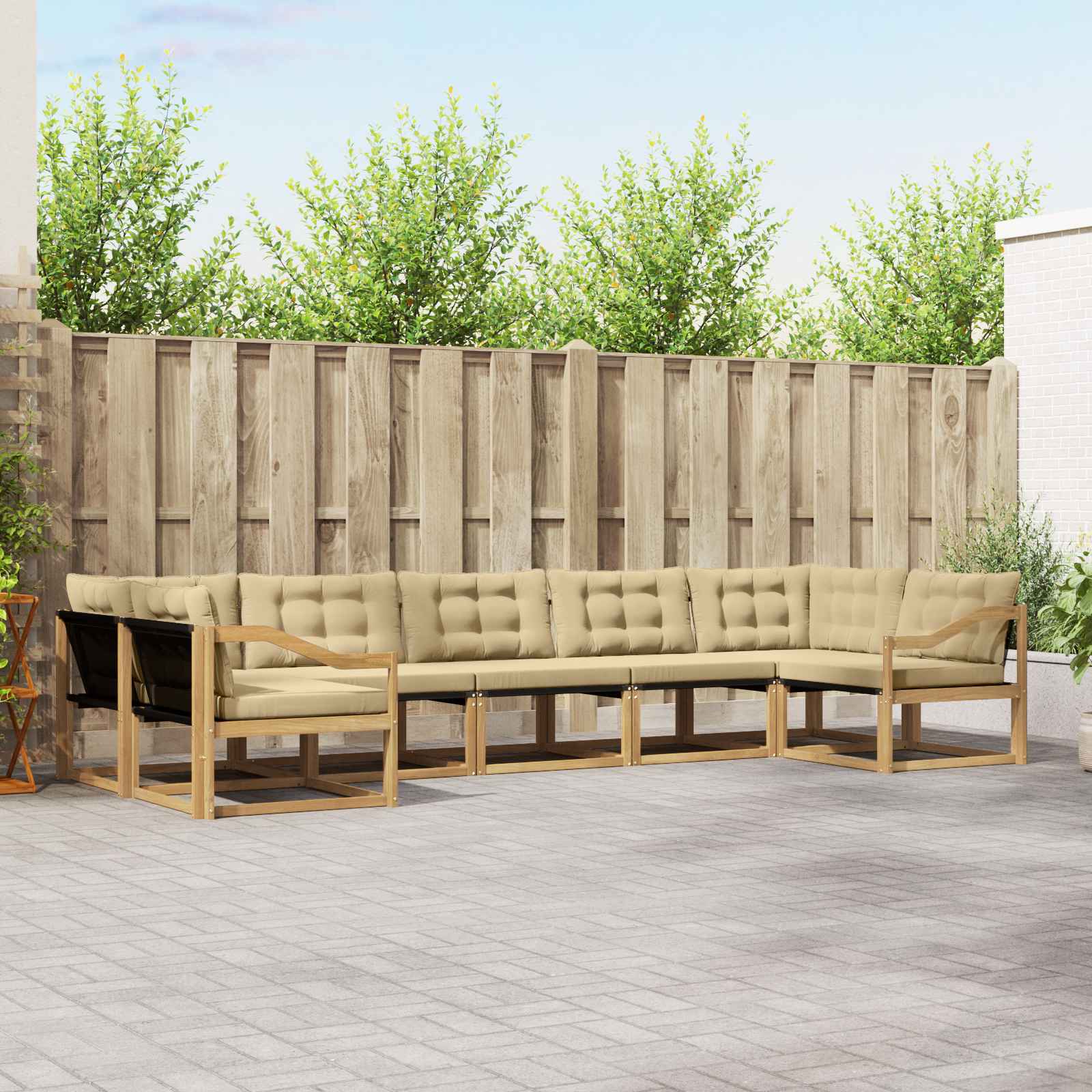 vidaXL Buiten bankenset met kussen 7 pcs Natuurlijk en Crème