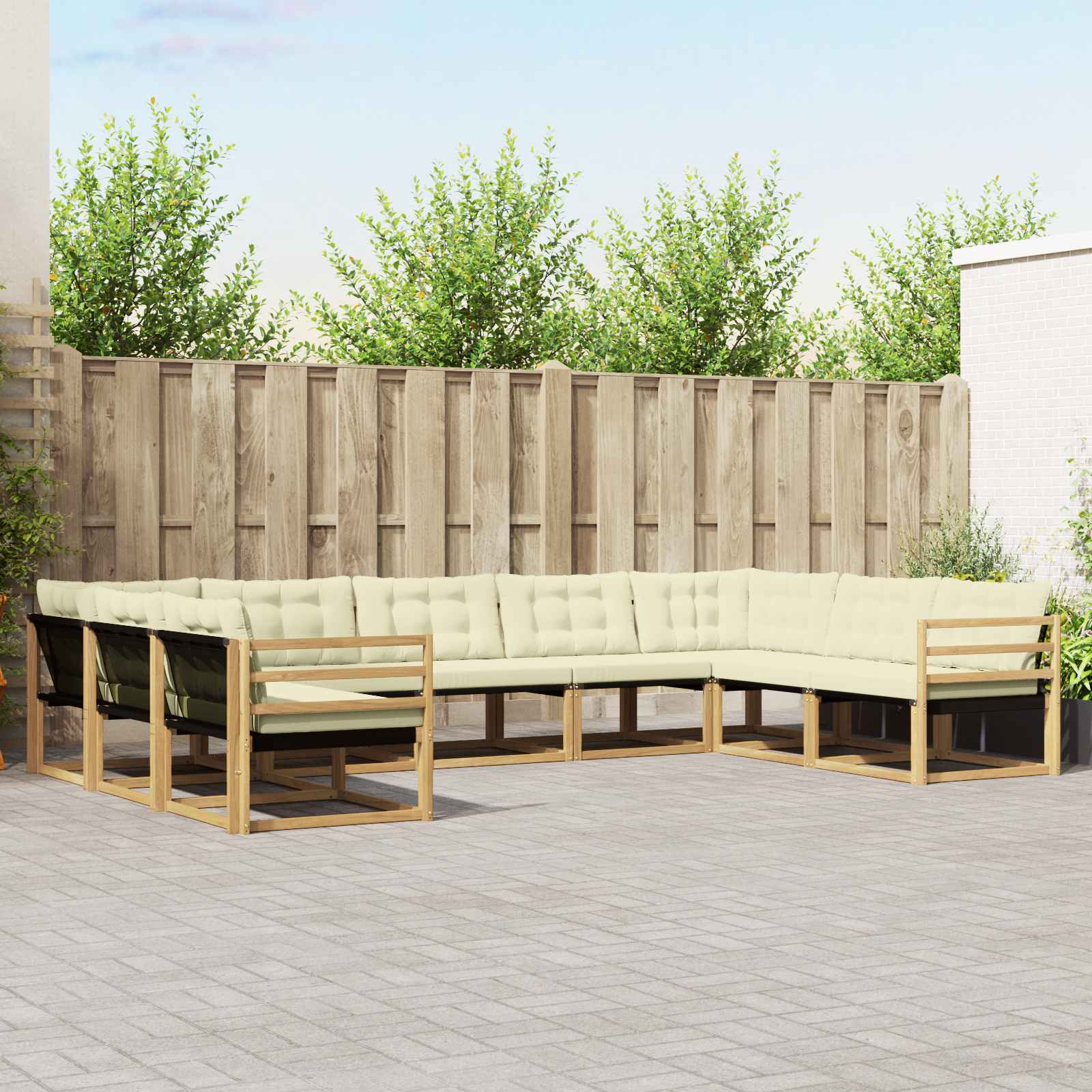 vidaXL Buiten bankenset met kussen 9 pcs Natuurlijk en Crème