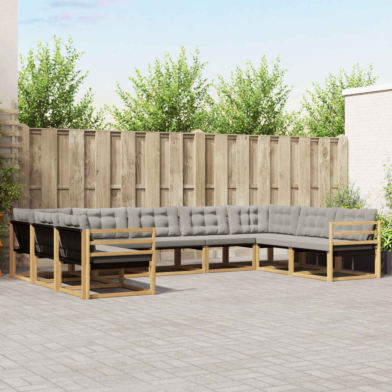 vidaXL Buiten bankenset met kussen 9 pcs Natuurlijk en Crème