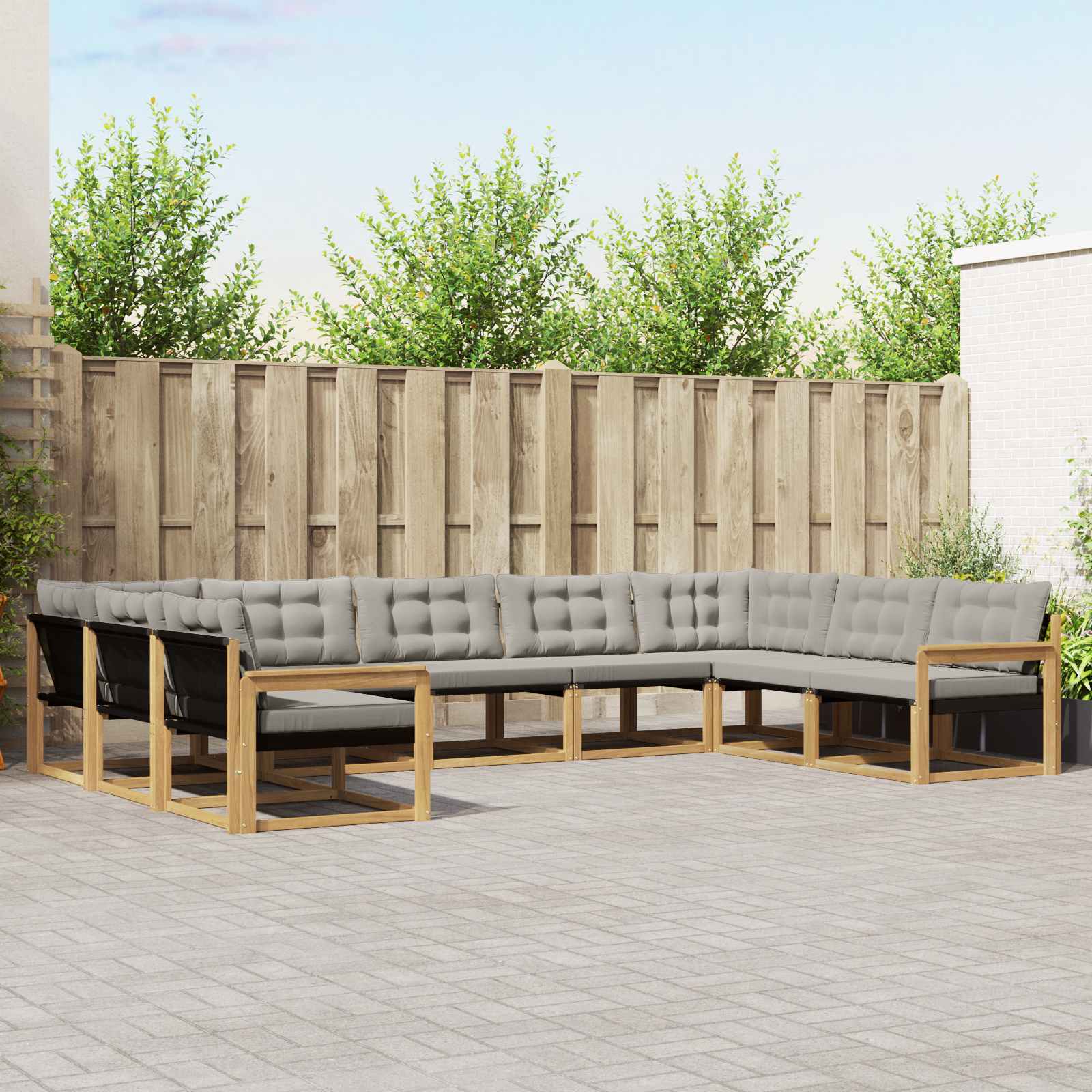 vidaXL Buiten bankenset met kussen 9 pcs Natuurlijk en Crème