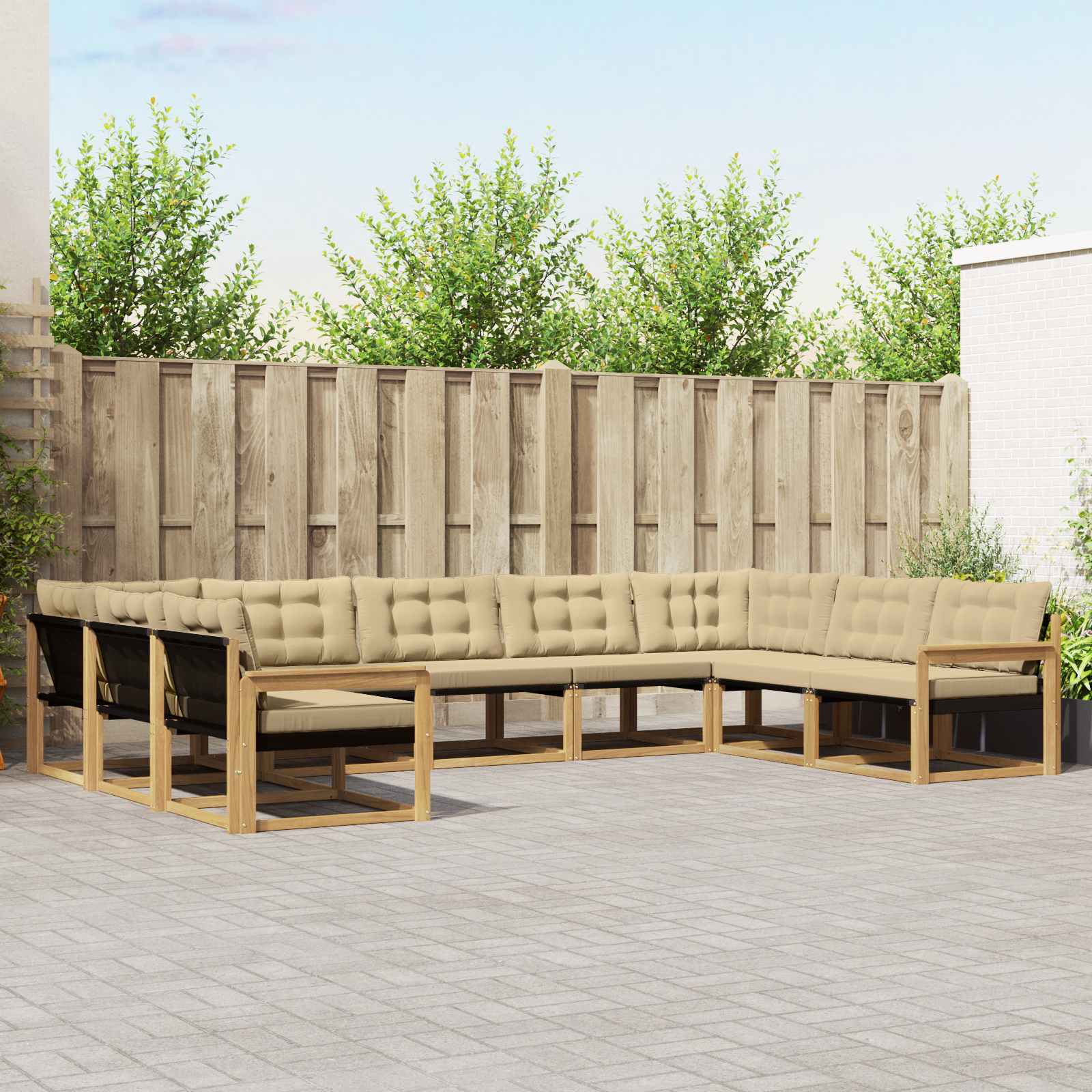 vidaXL Buiten bankenset met kussen 9 pcs Natuurlijk en Crème