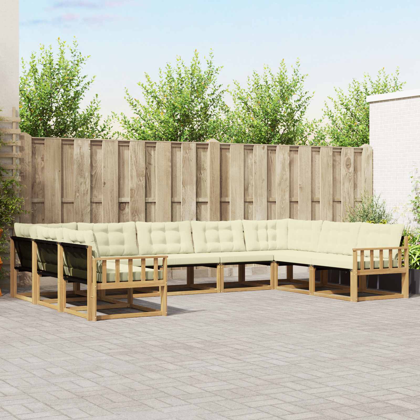 vidaXL Buiten bankenset met kussen 9 pcs Natuurlijk en Crème