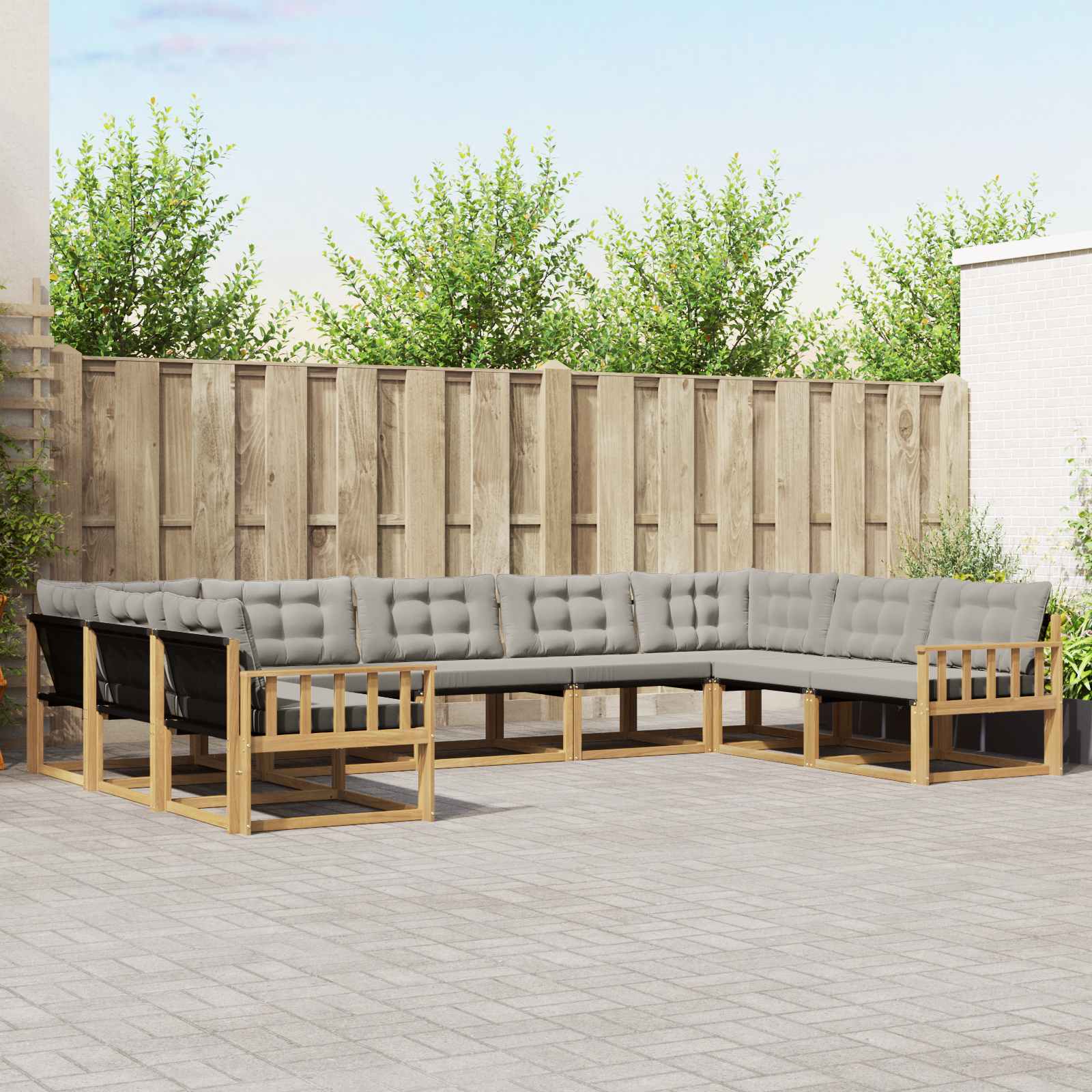 vidaXL Buiten bankenset met kussen 9 pcs Natuurlijk en Crème
