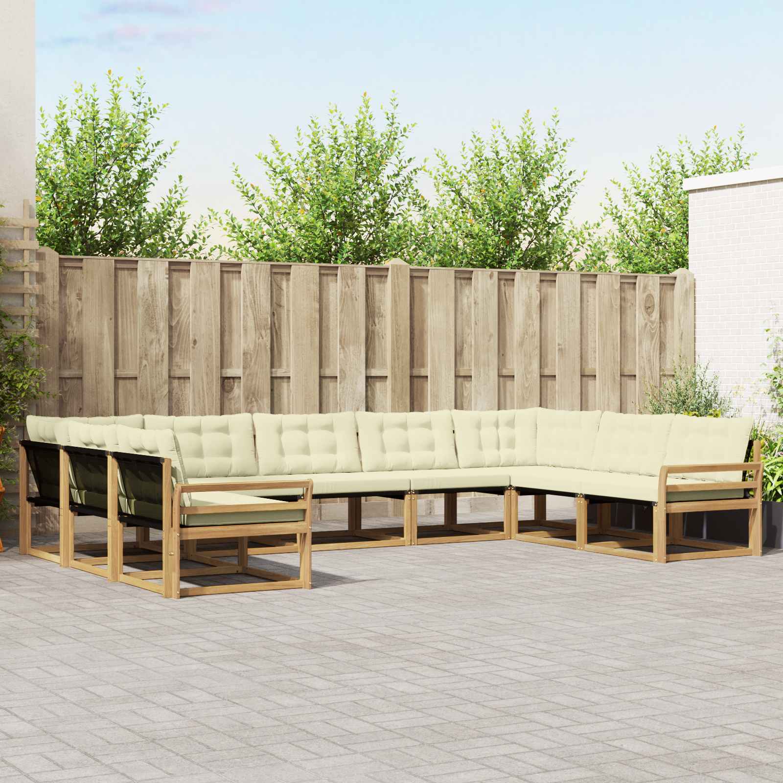 vidaXL Buiten bankenset met kussen 9 pcs Natuurlijk en Crème