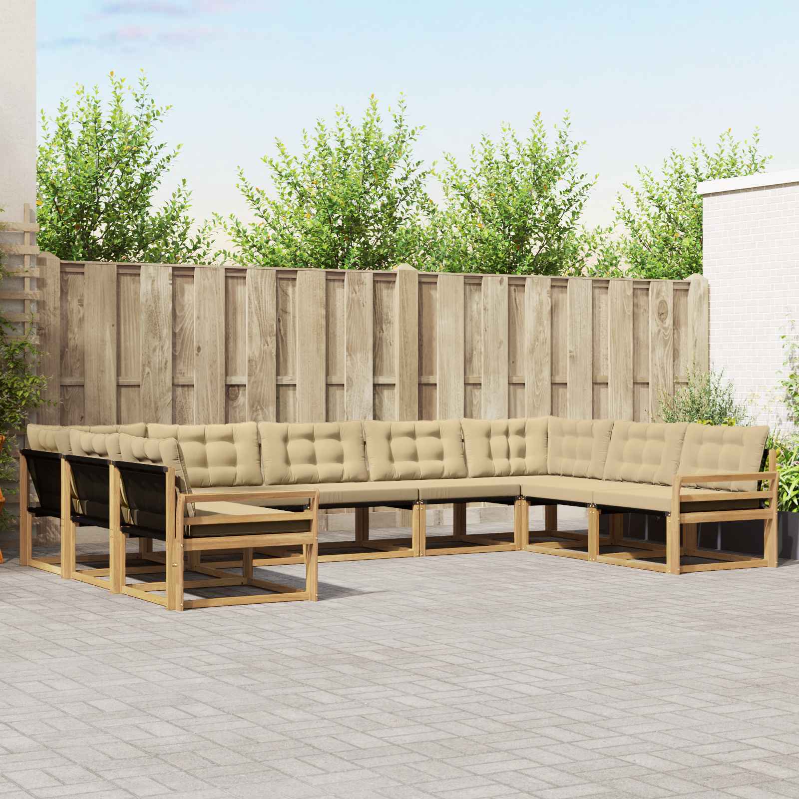 vidaXL Buiten bankenset met kussen 9 pcs Natuurlijk en Crème