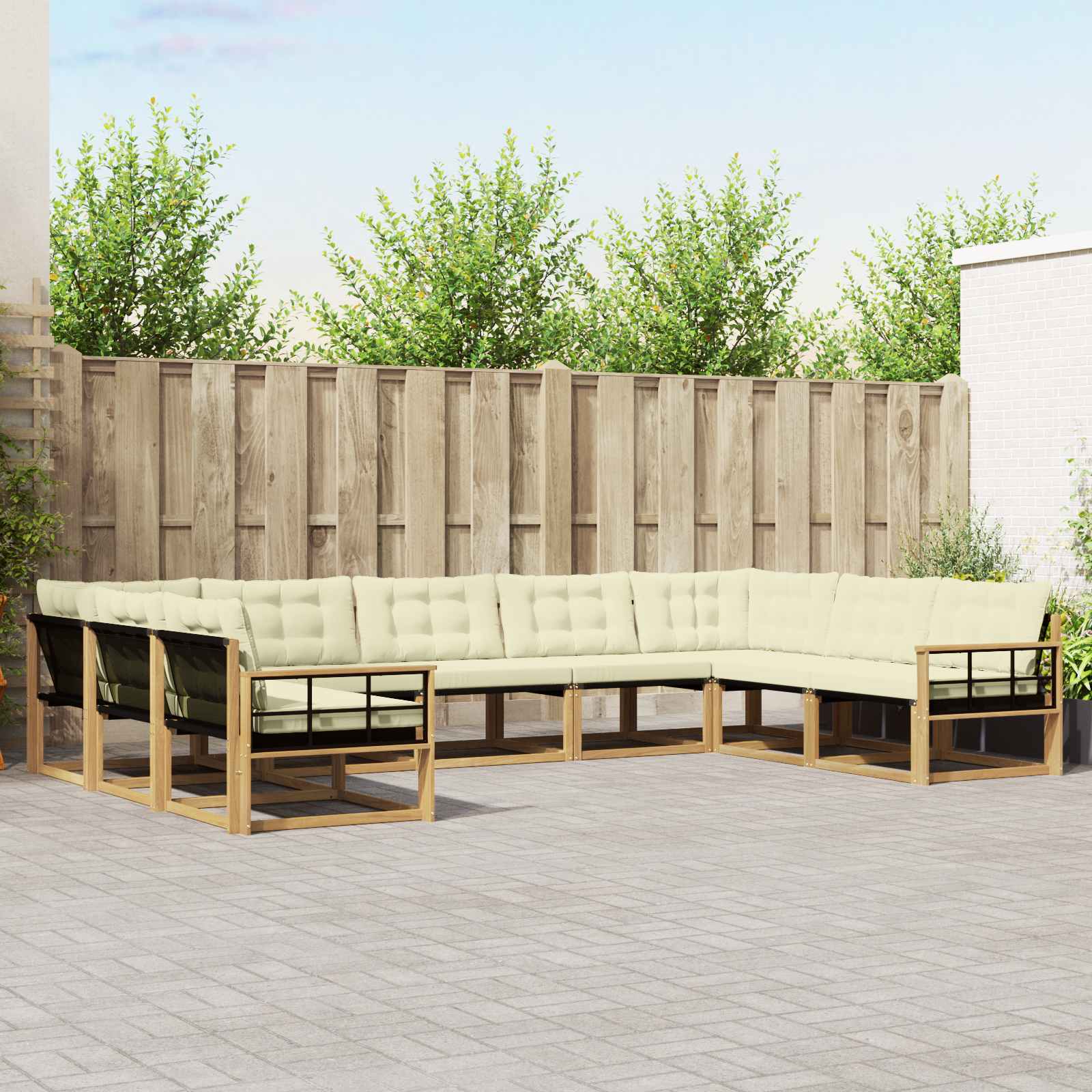 vidaXL Buiten bankenset met kussen 9 pcs Natuurlijk en Crème