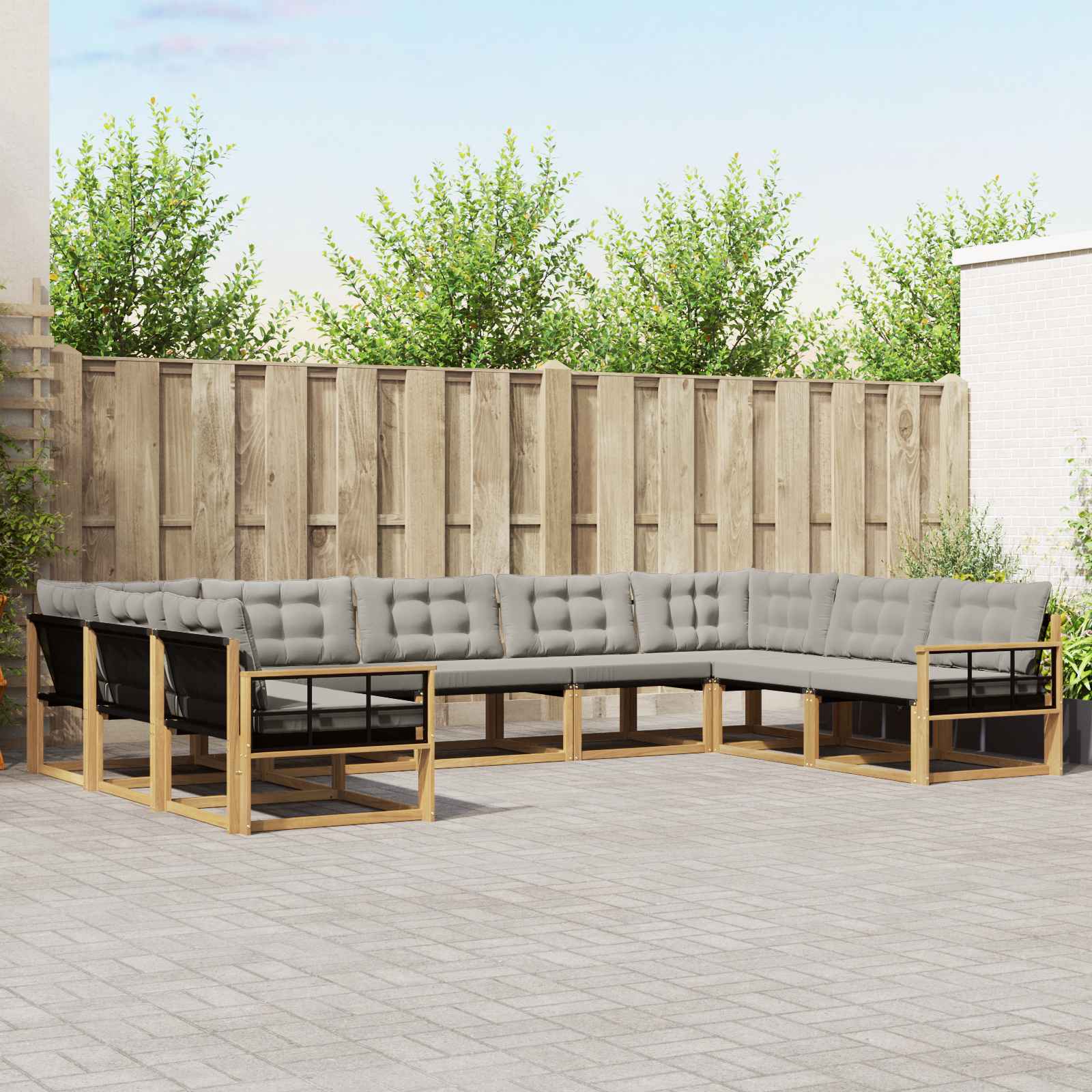 vidaXL Buiten bankenset met kussen 9 pcs Natuurlijk en Crème