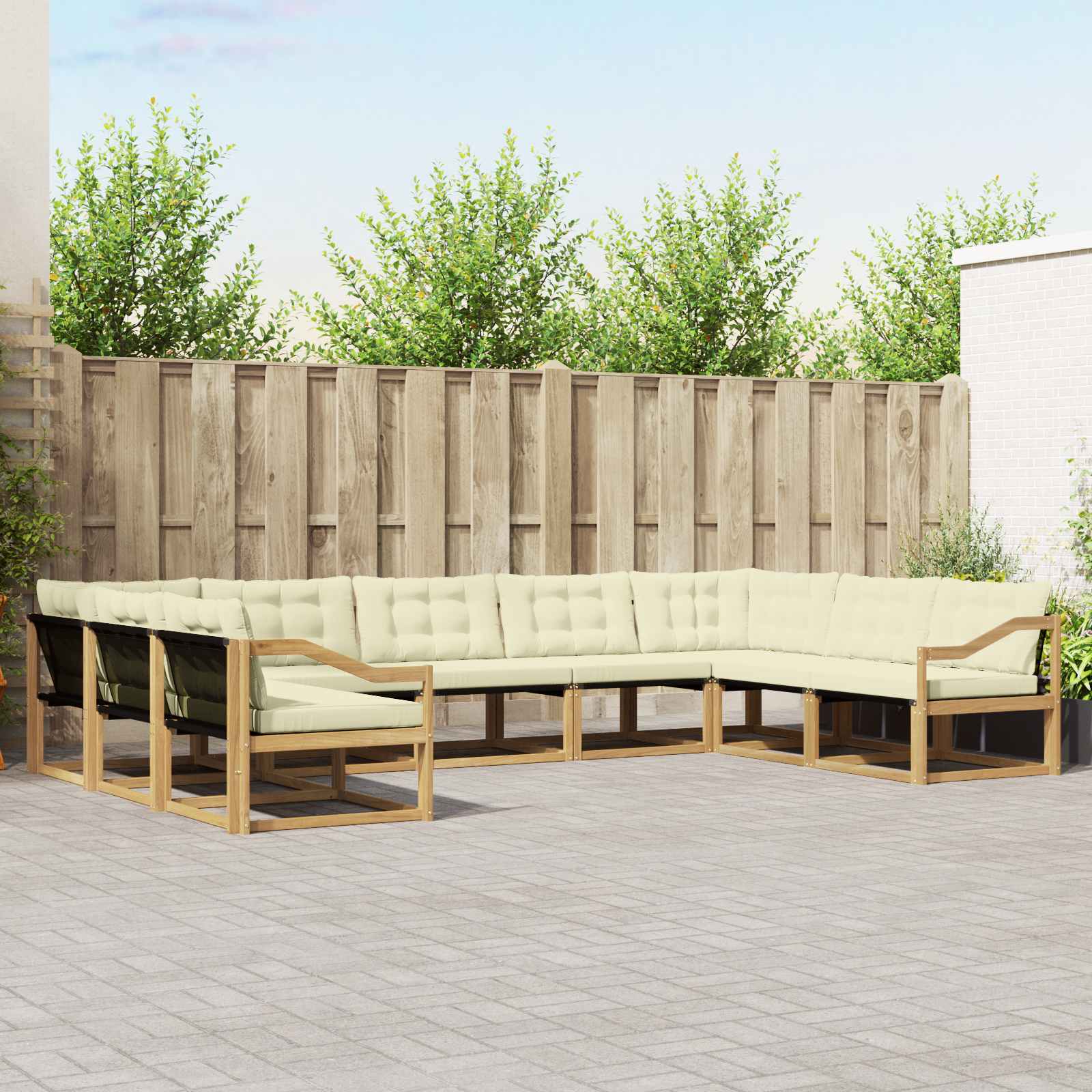 vidaXL Buiten bankenset met kussen 9 pcs Natuurlijk en Crème