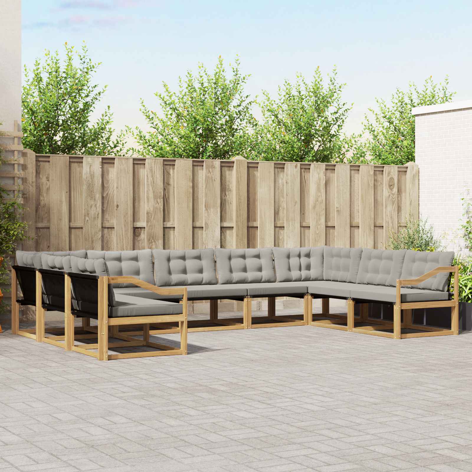 vidaXL Buiten bankenset met kussen 9 pcs Natuurlijk en Crème