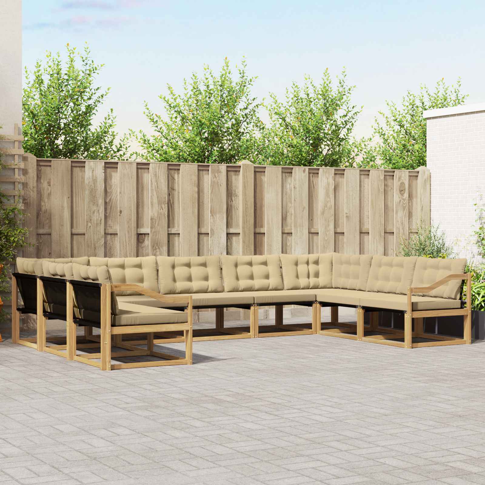 vidaXL Buiten bankenset met kussen 9 pcs Natuurlijk en Crème