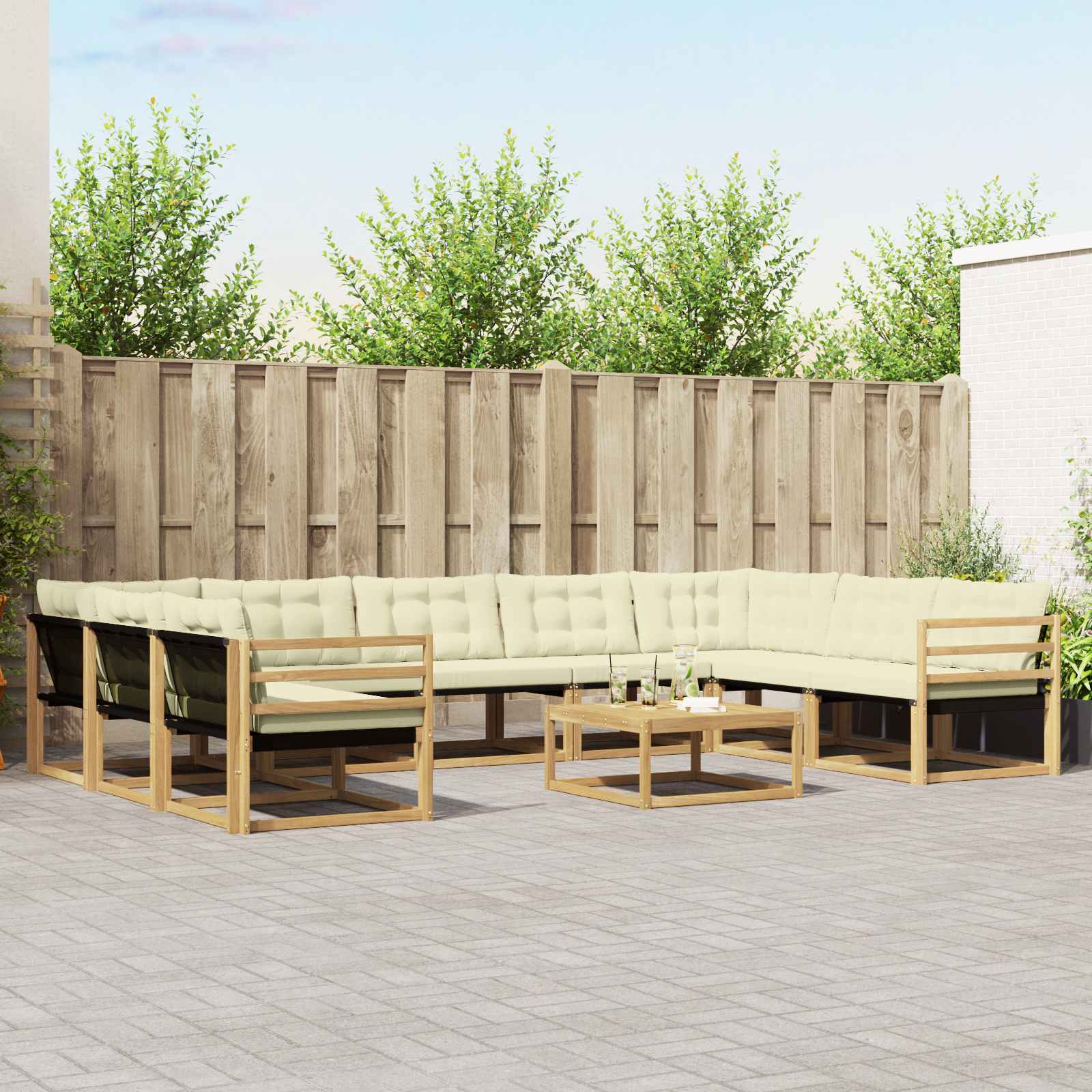 vidaXL Buiten bankenset met kussen 10 pcs Natuurlijk en Crème