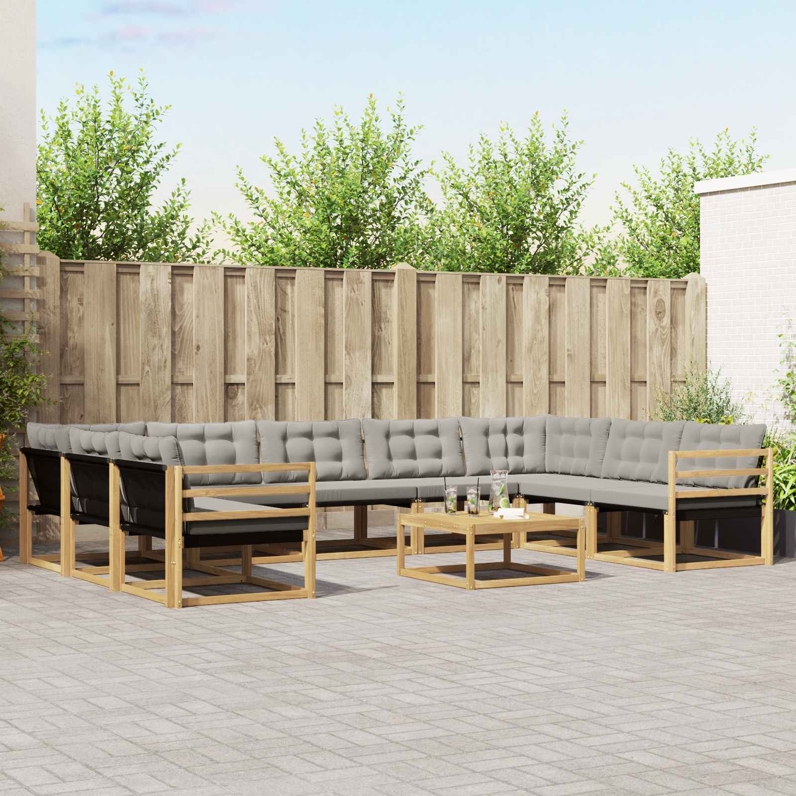 vidaXL Buiten bankenset met kussen 10 pcs Natuurlijk en Crème
