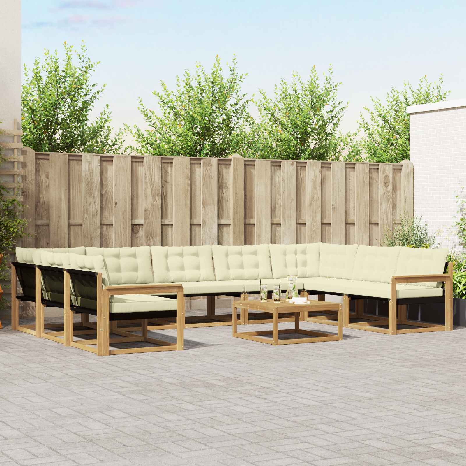 vidaXL Buiten bankenset met kussen 10 pcs Natuurlijk en Crème