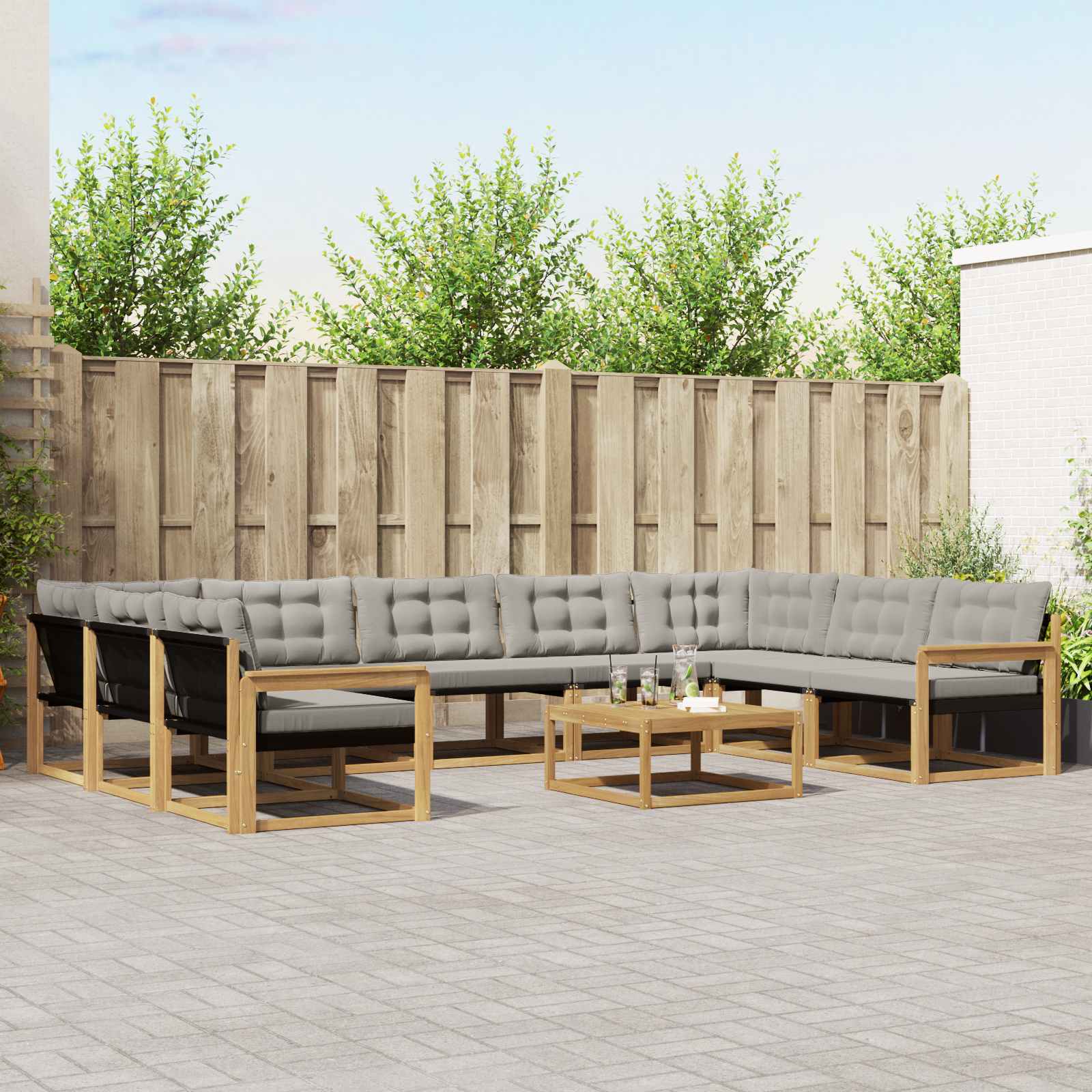 vidaXL Buiten bankenset met kussen 10 pcs Natuurlijk en Crème