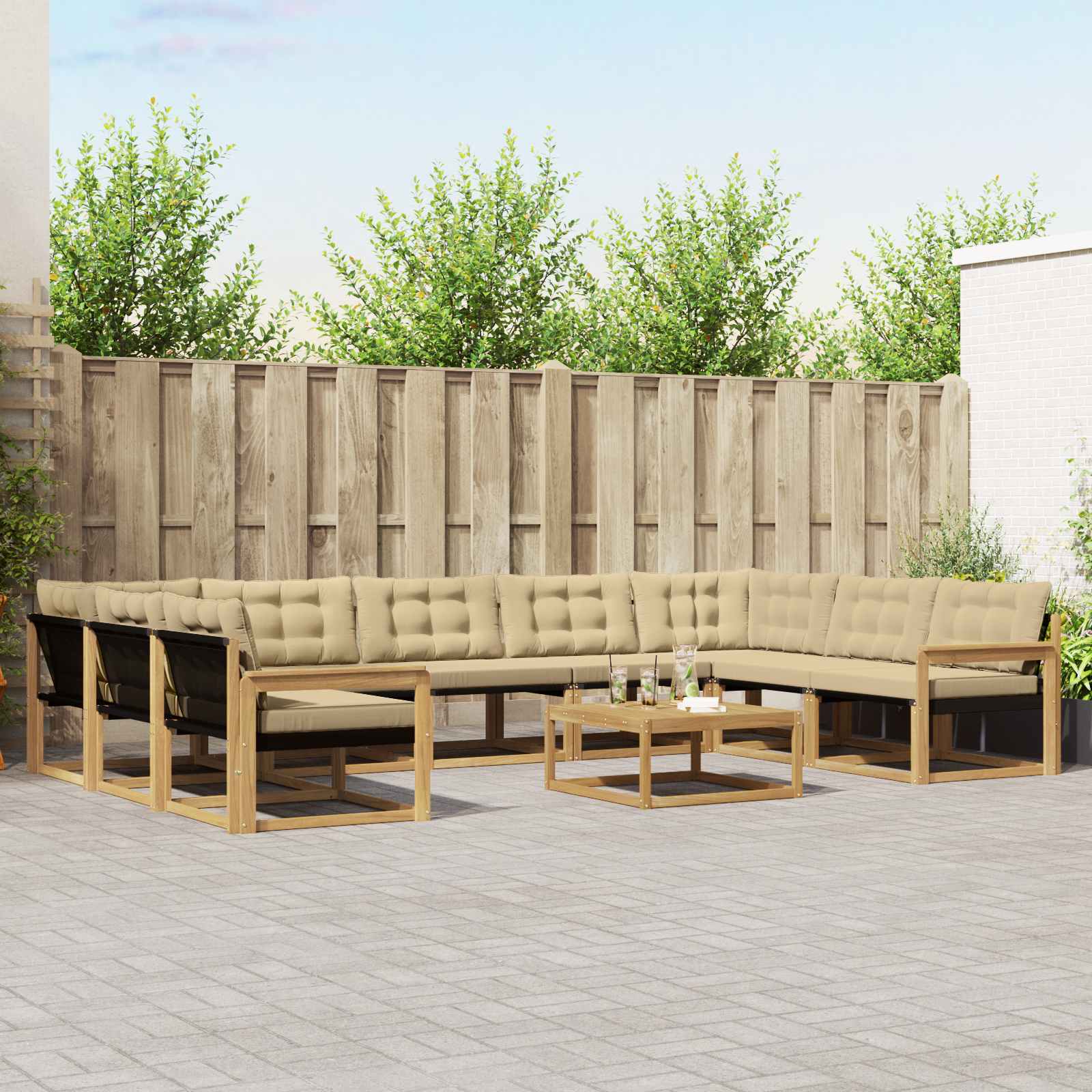 vidaXL Buiten bankenset met kussen 10 pcs Natuurlijk en Crème