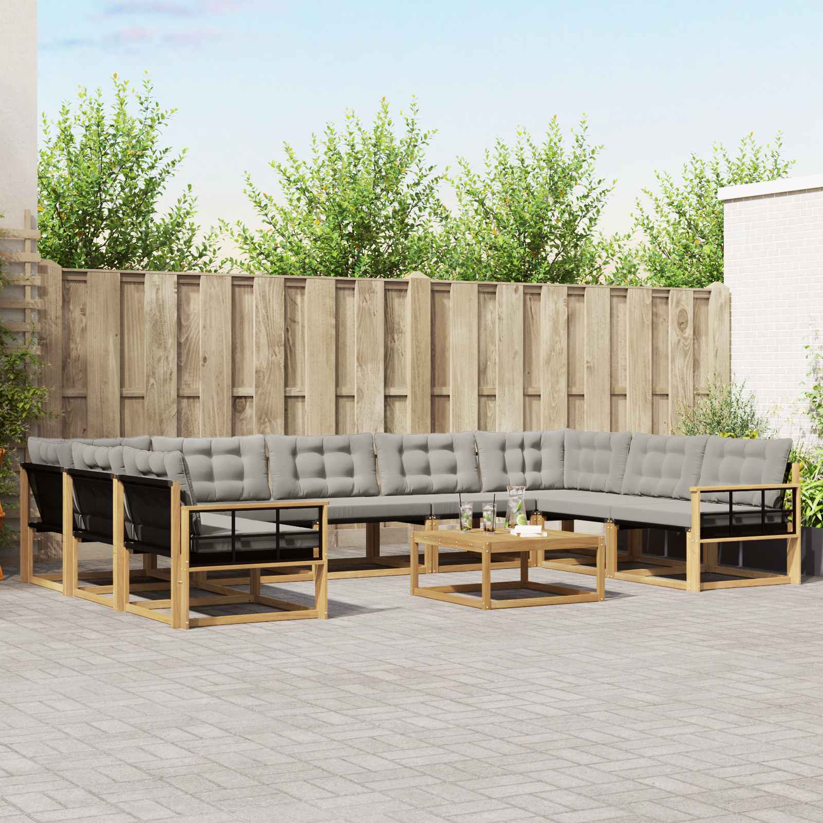 vidaXL Buiten bankenset met kussen 10 pcs Natuurlijk en Crème
