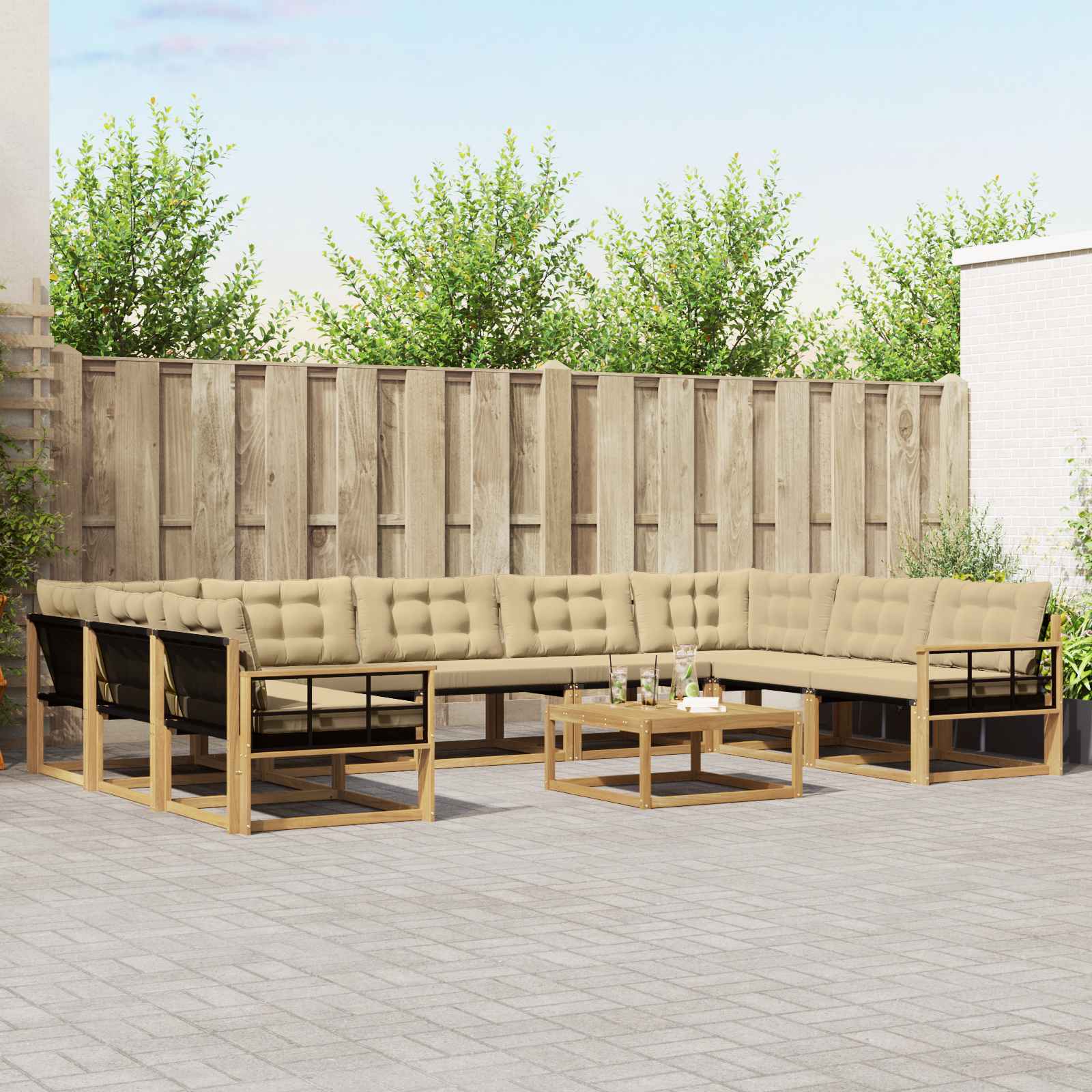 vidaXL Buiten bankenset met kussen 10 pcs Natuurlijk en Crème