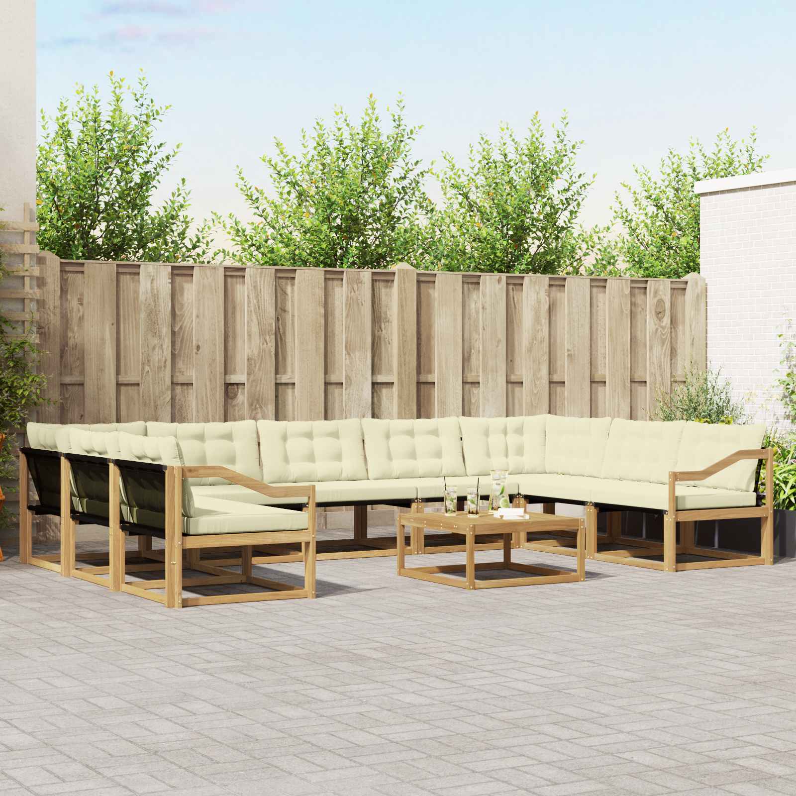 vidaXL Buiten bankenset met kussen 10 pcs Natuurlijk en Crème