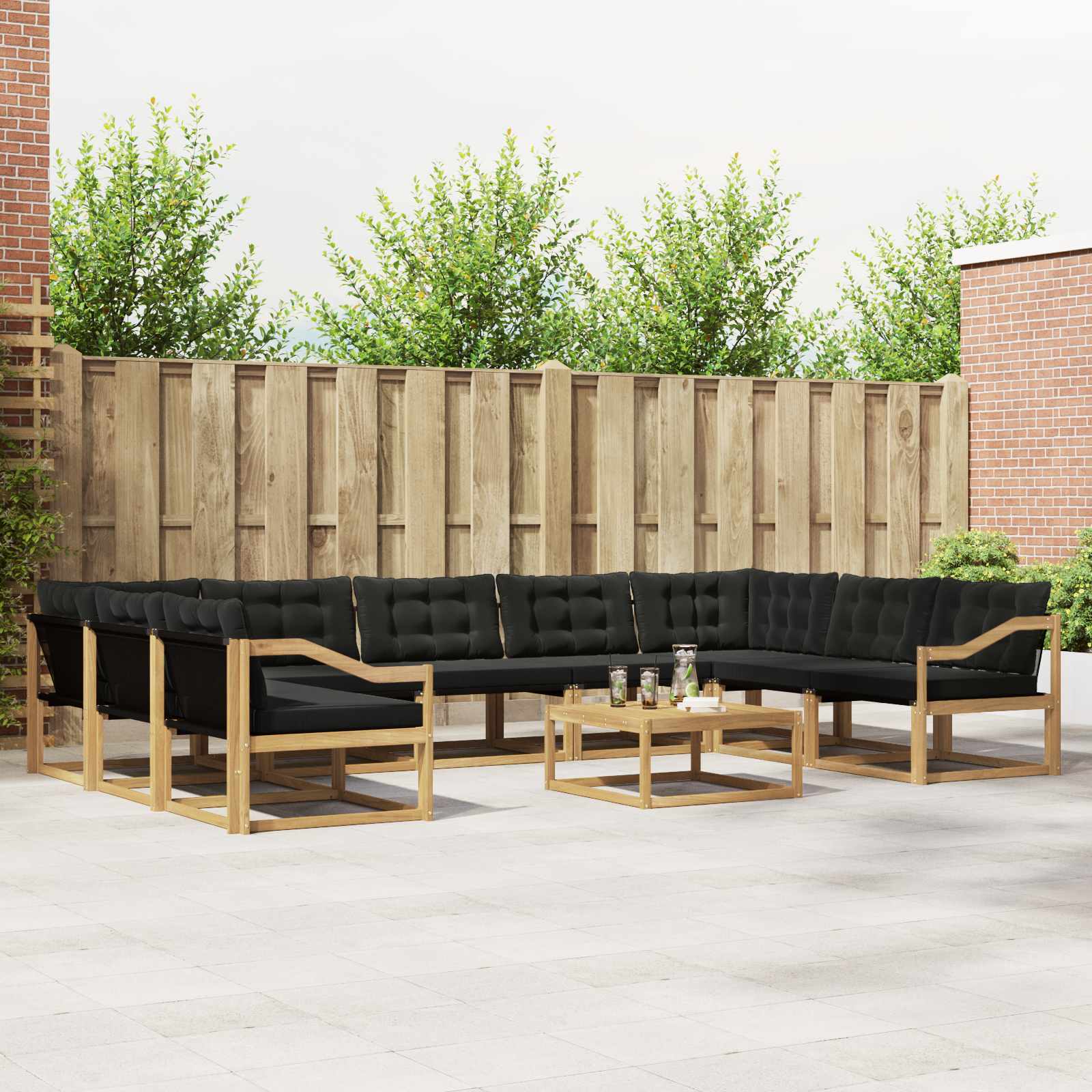 vidaXL Buiten bankenset met kussen 10 pcs Natuurlijk en Crème