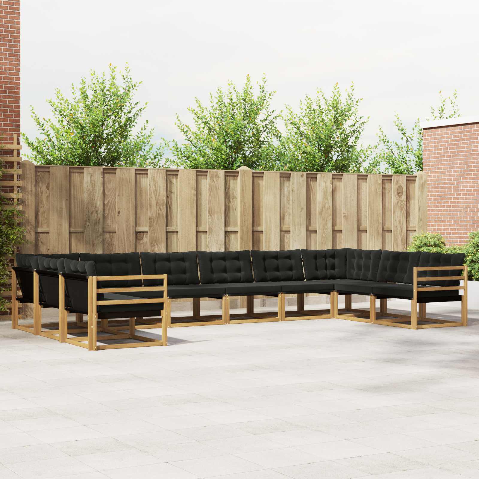 vidaXL Buiten bankenset met kussen 10 pcs Natuurlijk en Crème