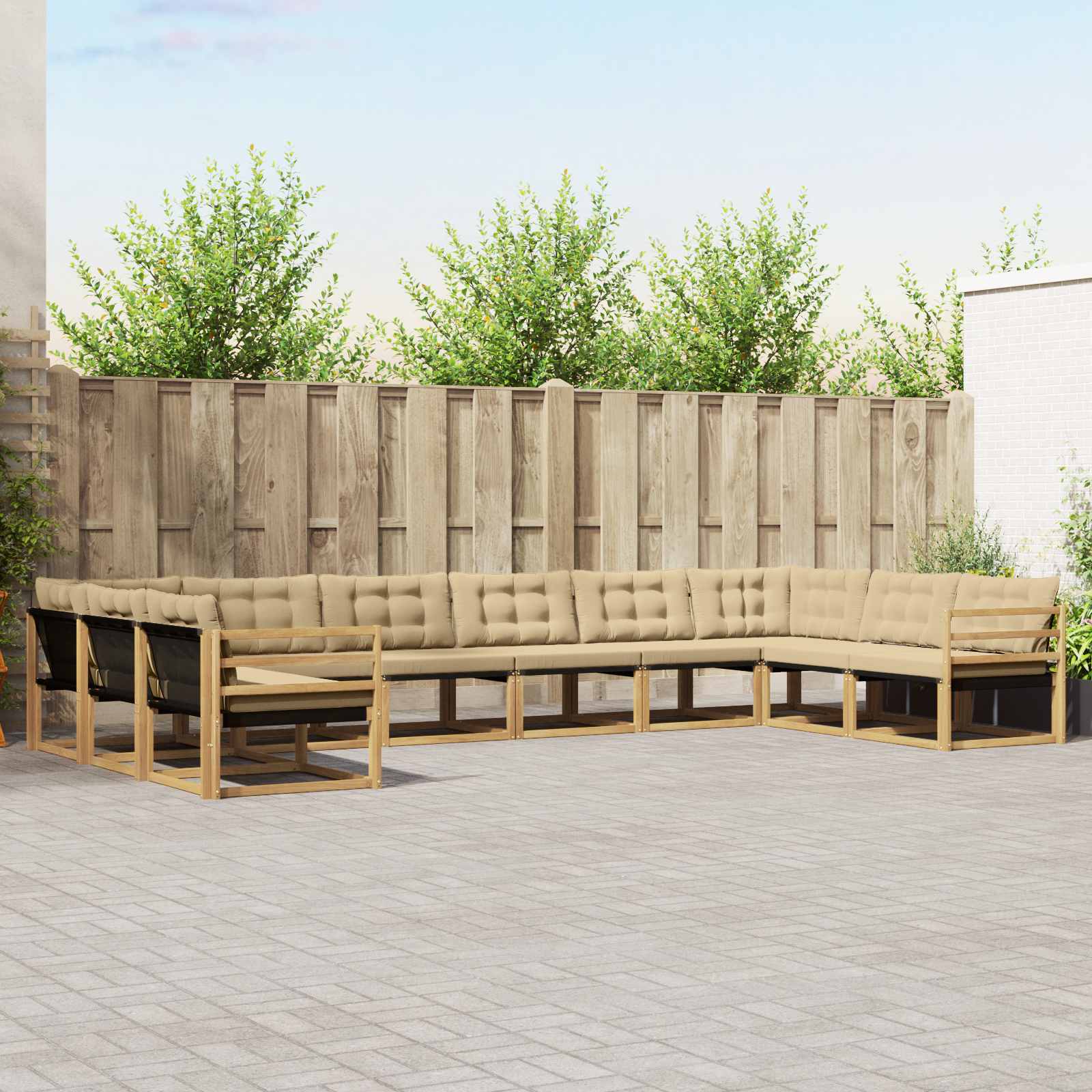 vidaXL Buiten bankenset met kussen 10 pcs Natuurlijk en Crème