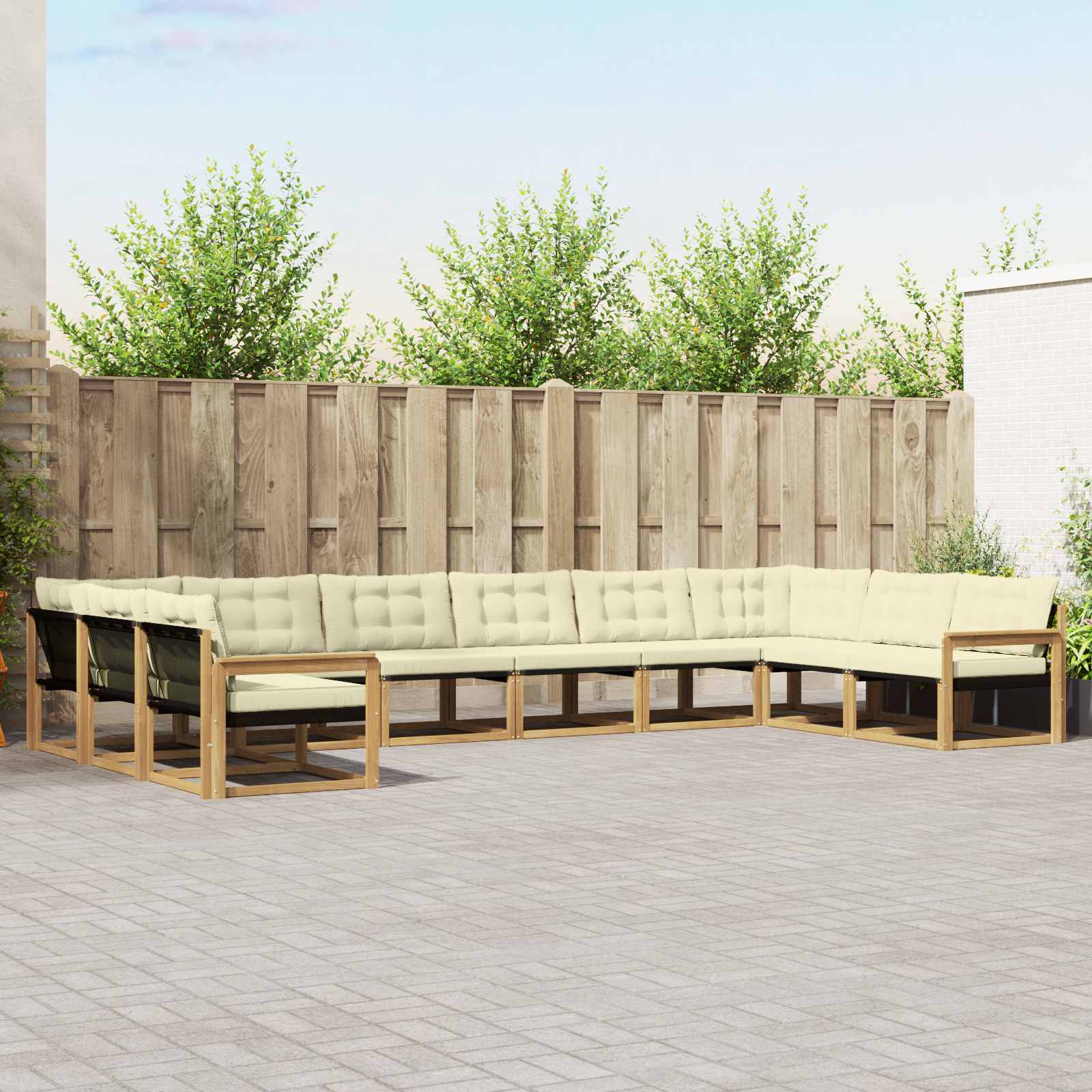 vidaXL Buiten bankenset met kussen 10 pcs Natuurlijk en Crème