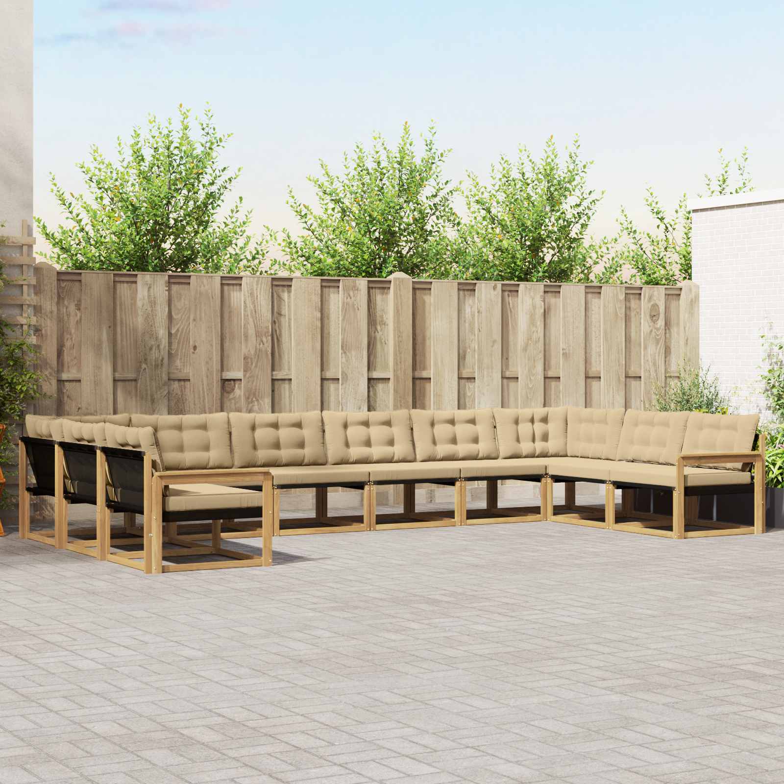 vidaXL Buiten bankenset met kussen 10 pcs Natuurlijk en Crème