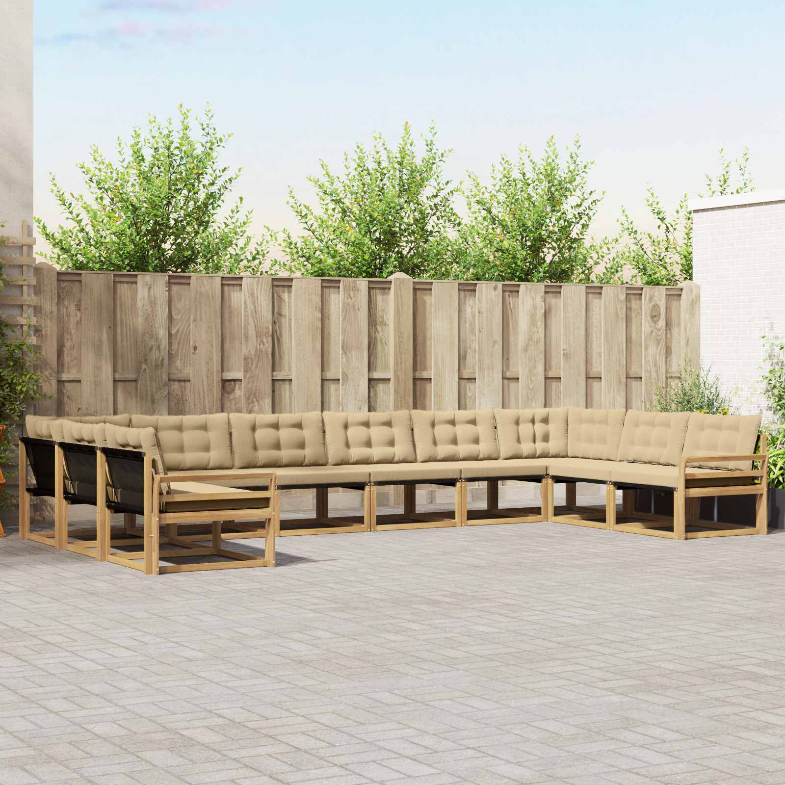 vidaXL Buiten bankenset met kussen 10 pcs Natuurlijk en Crème