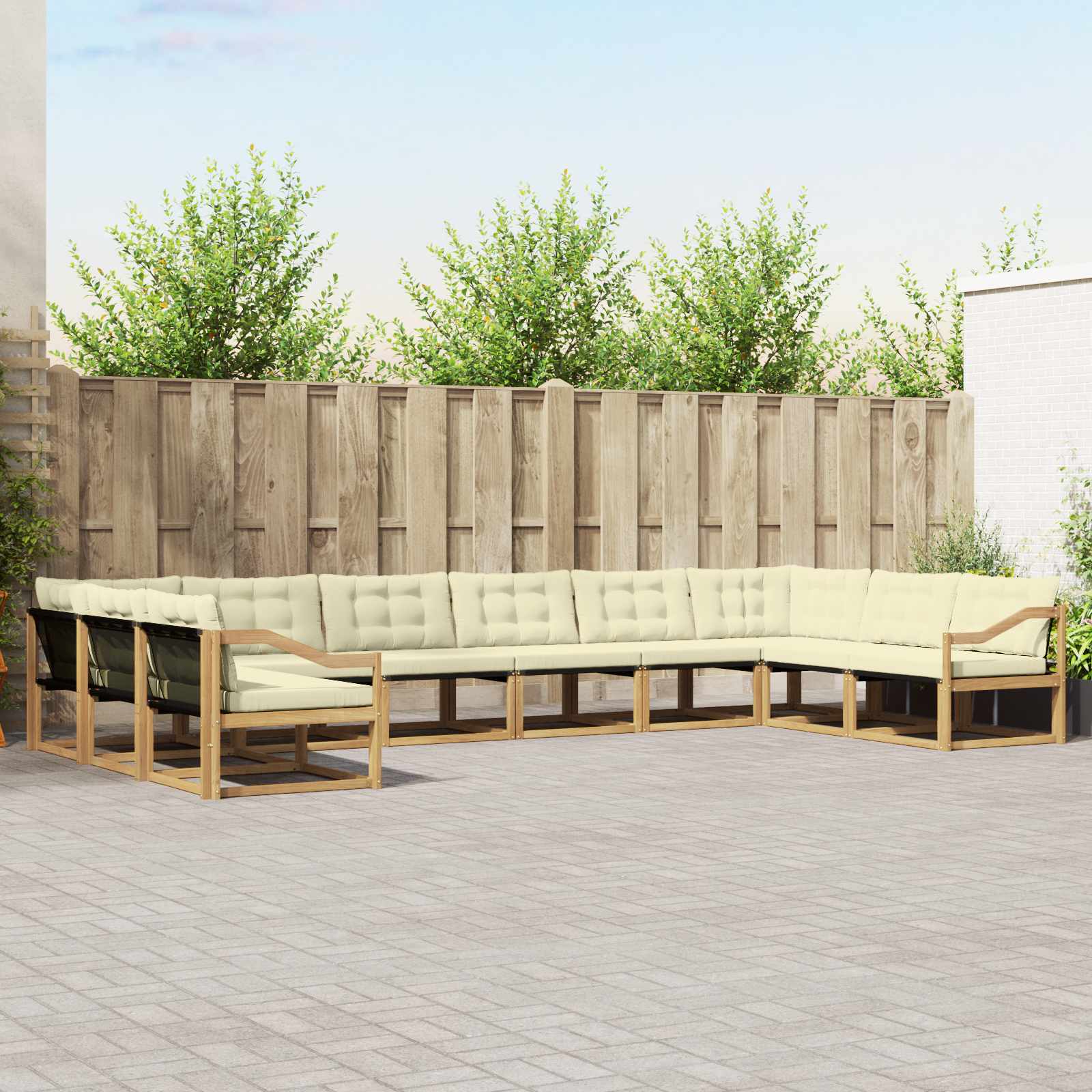 vidaXL Buiten bankenset met kussen 10 pcs Natuurlijk en Crème