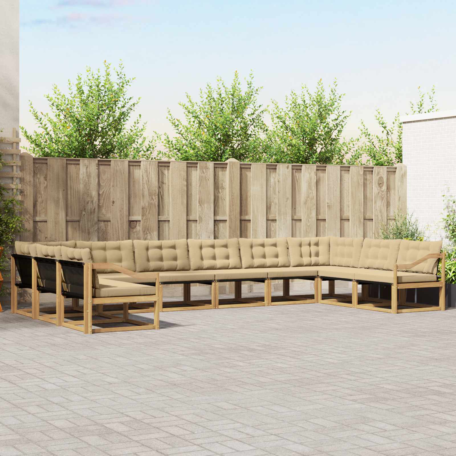 vidaXL Buiten bankenset met kussen 10 pcs Natuurlijk en Crème
