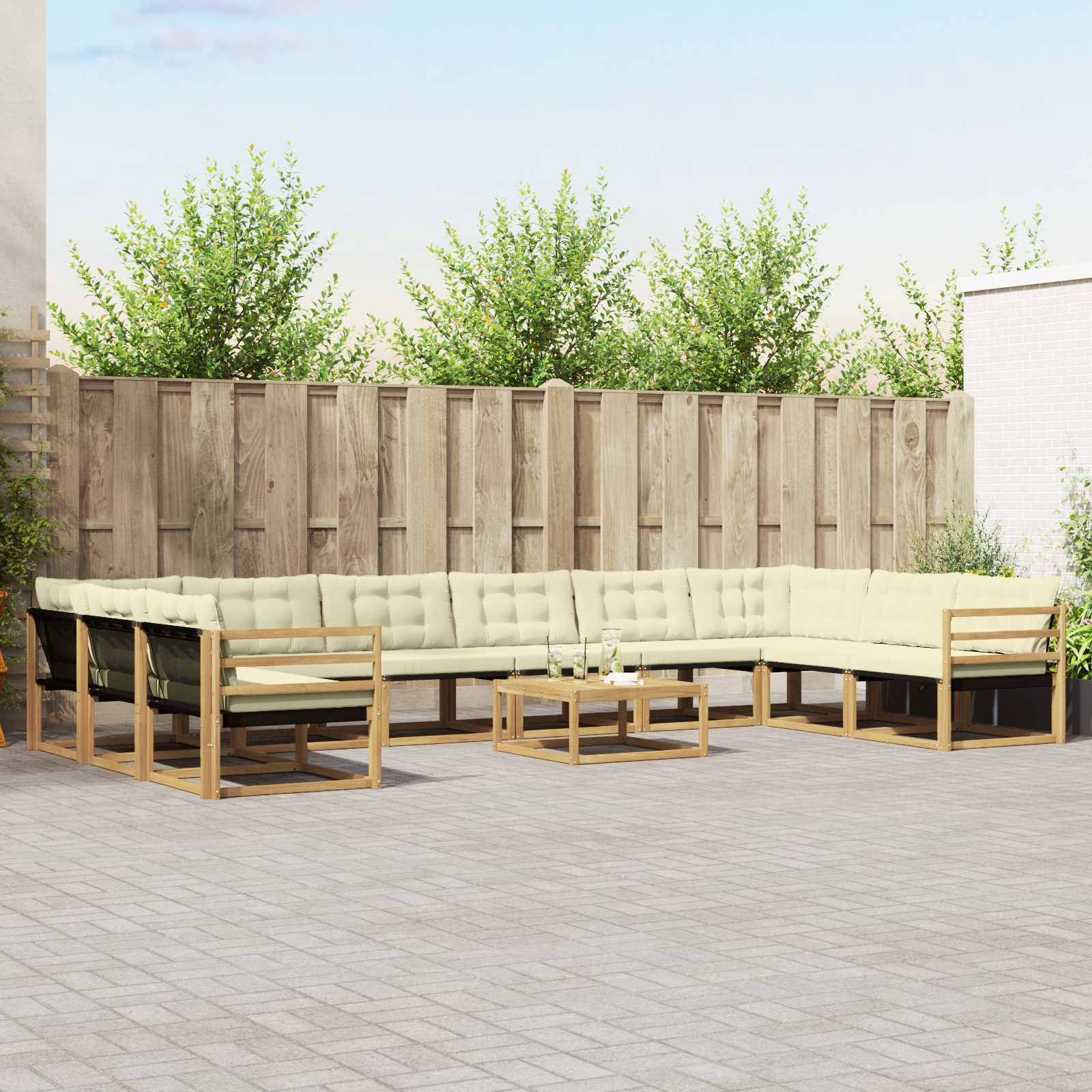 vidaXL Buiten bankenset met kussen 11 pcs Natuurlijk en Crème