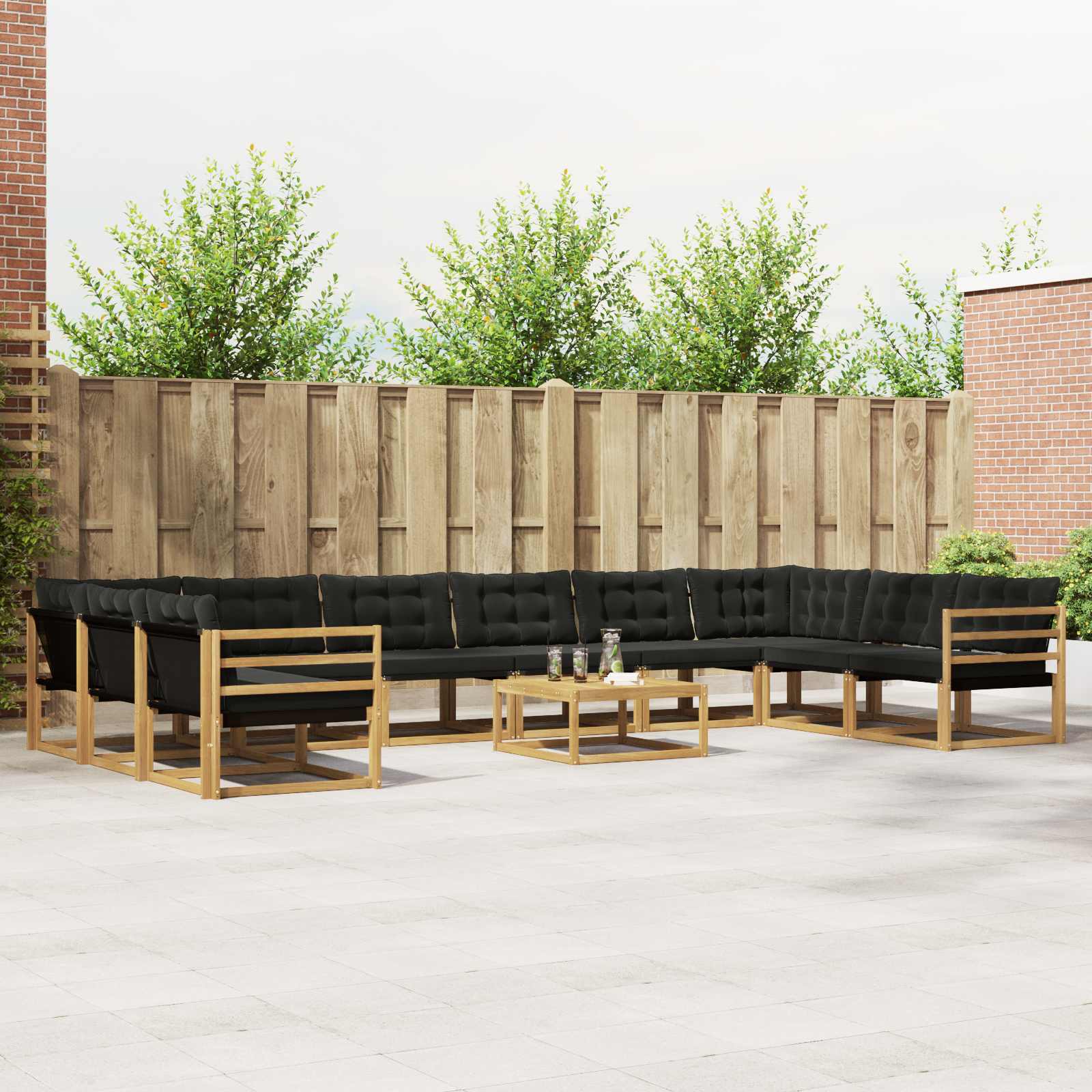 vidaXL Buiten bankenset met kussen 11 pcs Natuurlijk en Crème