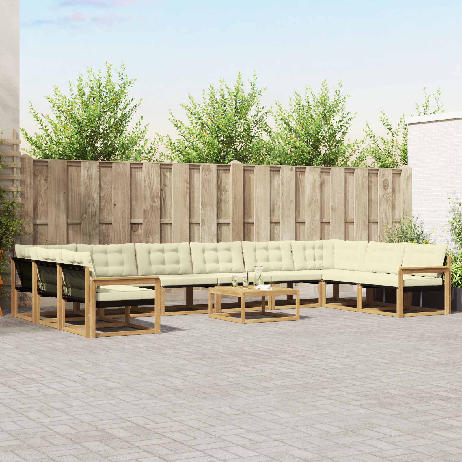 vidaXL Buiten bankenset met kussen 11 pcs Natuurlijk en Crème
