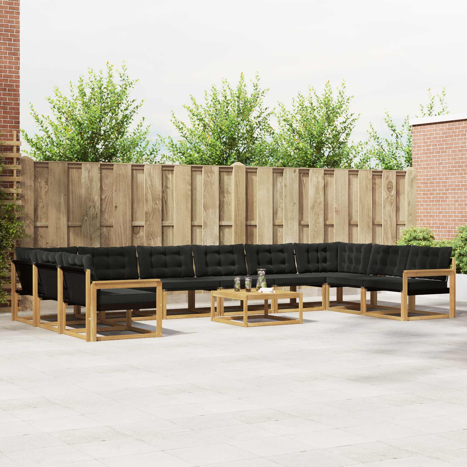 vidaXL Buiten bankenset met kussen 11 pcs Natuurlijk en Crème