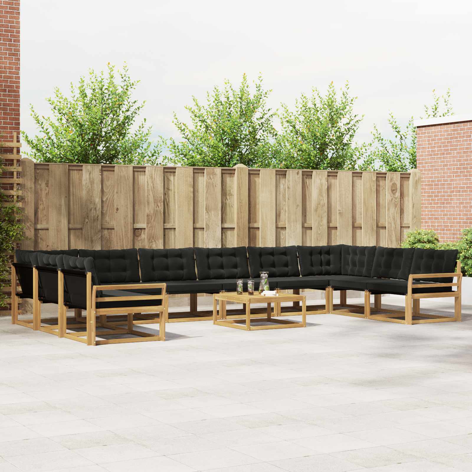 vidaXL Buiten bankenset met kussen 11 pcs Natuurlijk en Crème