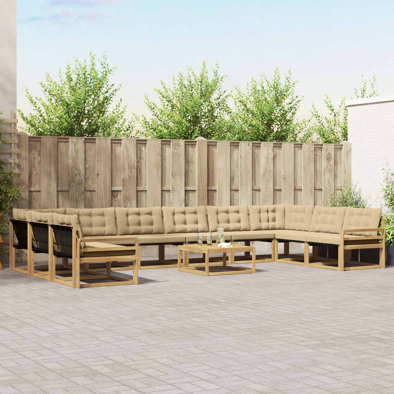 vidaXL Buiten bankenset met kussen 11 pcs Natuurlijk en Crème