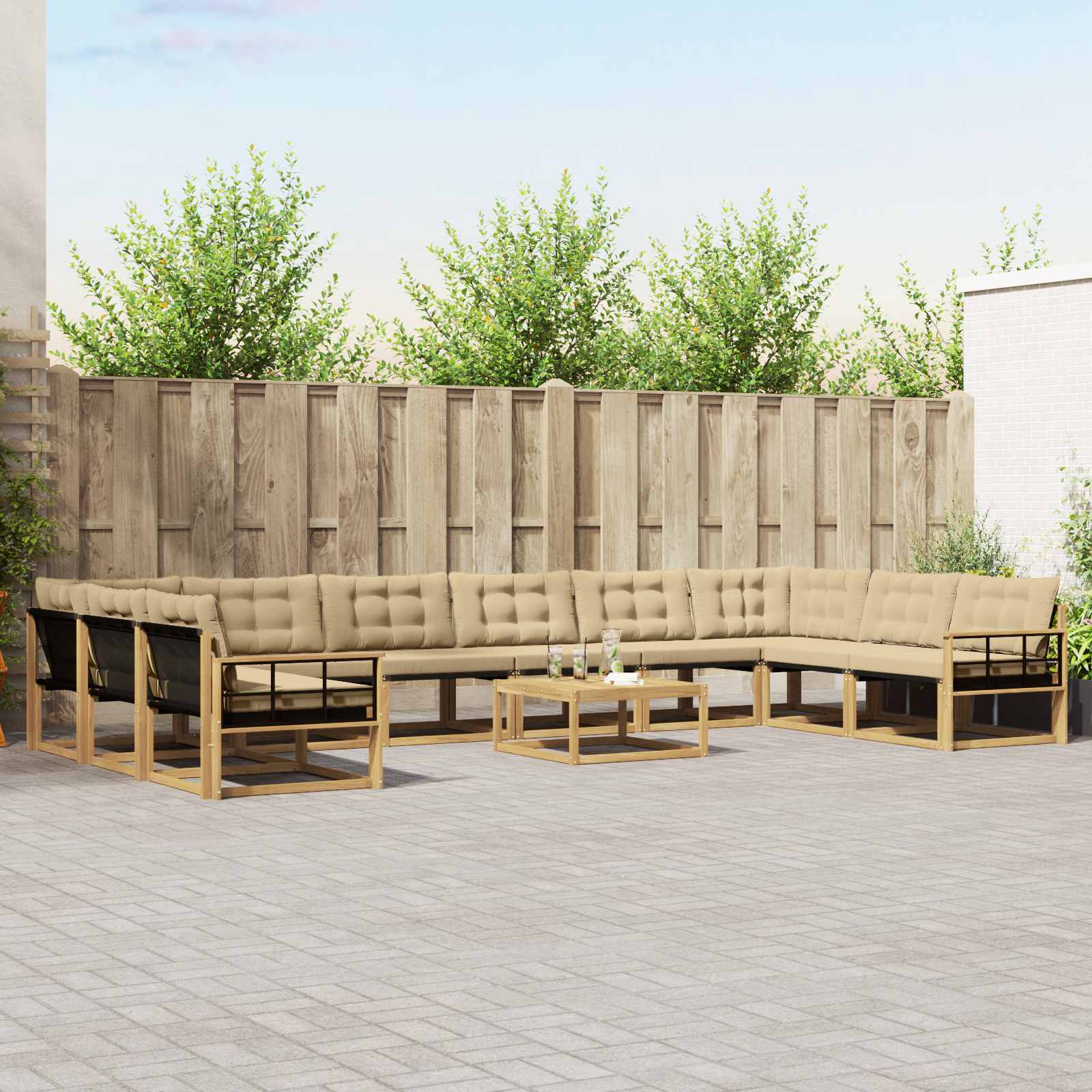 vidaXL Buiten bankenset met kussen 11 pcs Natuurlijk en Crème
