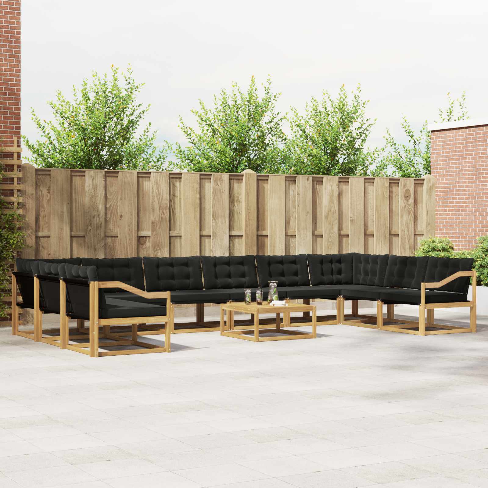 vidaXL Buiten bankenset met kussen 11 pcs Natuurlijk en Crème