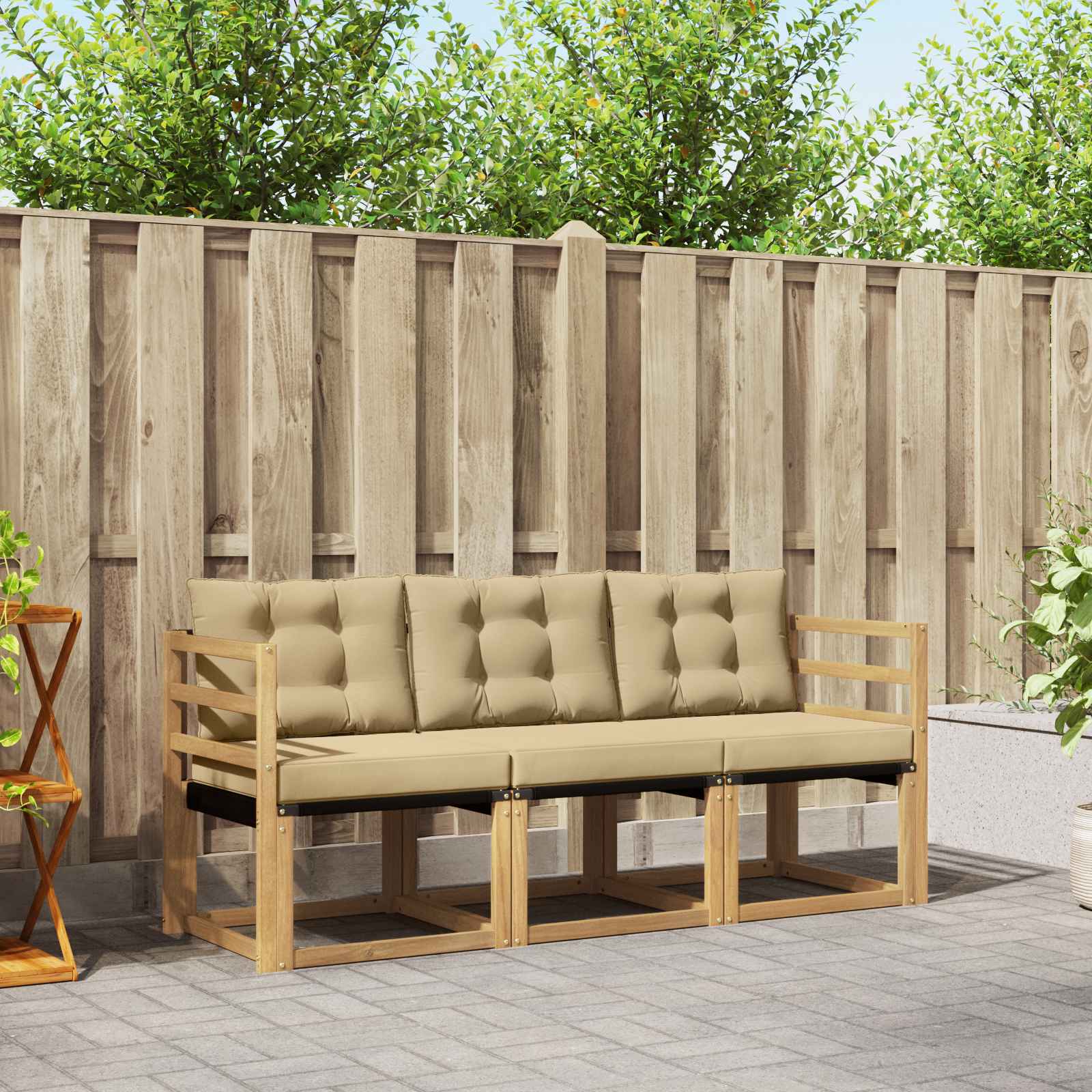 vidaXL Buiten bankenset met kussen 3 pcs Natuurlijk en Crème