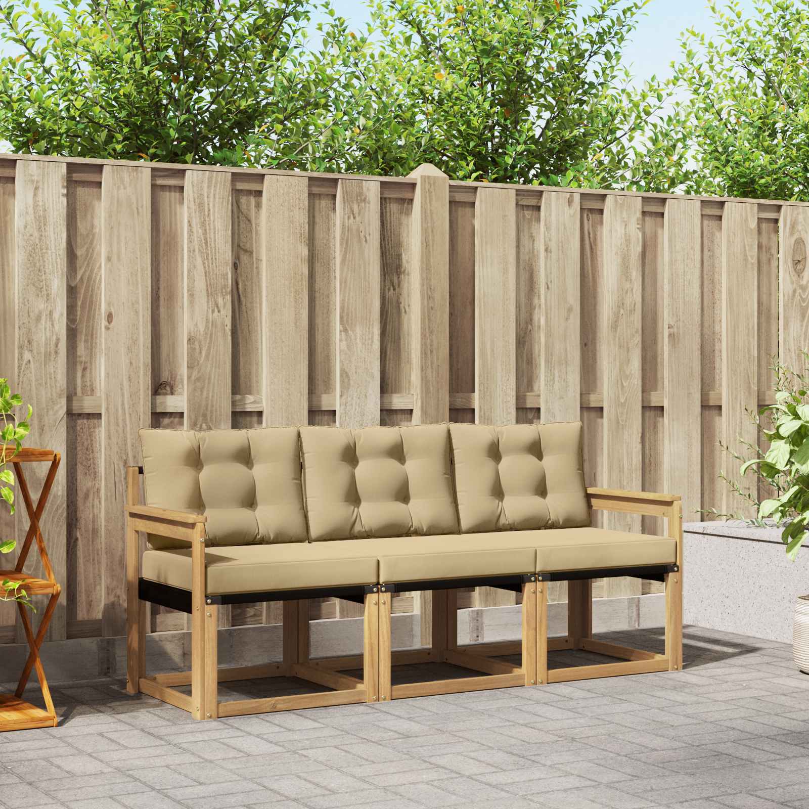 vidaXL Buiten bankenset met kussen 3 pcs Natuurlijk en Crème
