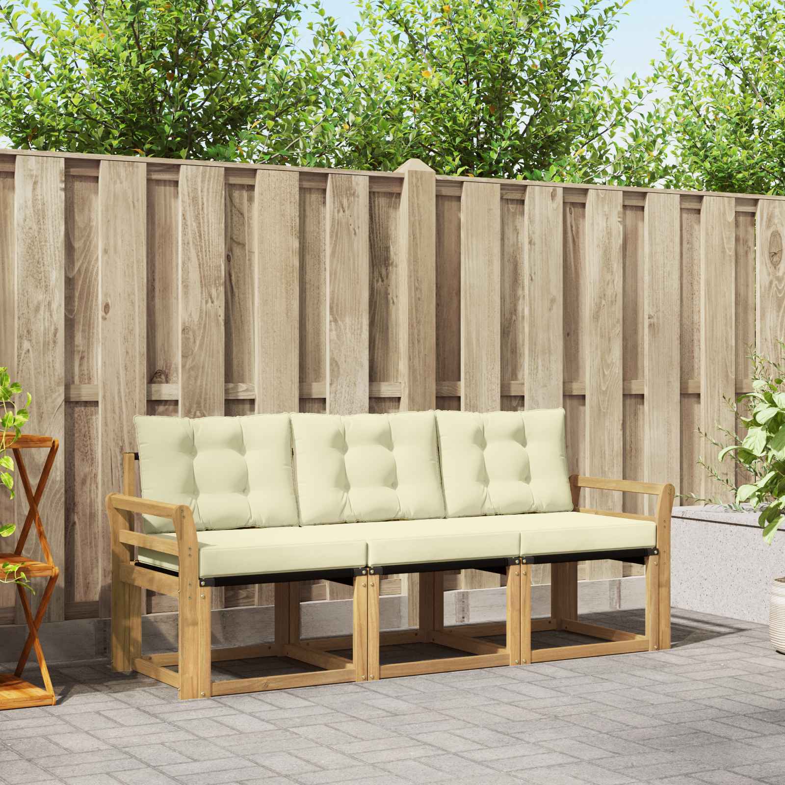vidaXL Buiten bankenset met kussen 3 pcs Natuurlijk en Crème