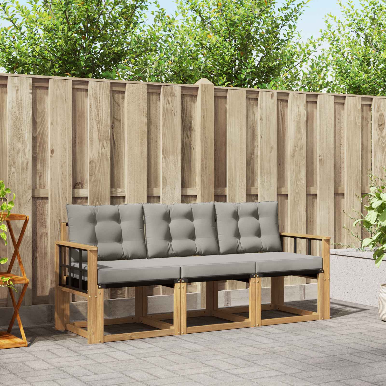 vidaXL Buiten bankenset met kussen 3 pcs Natuurlijk en Crème