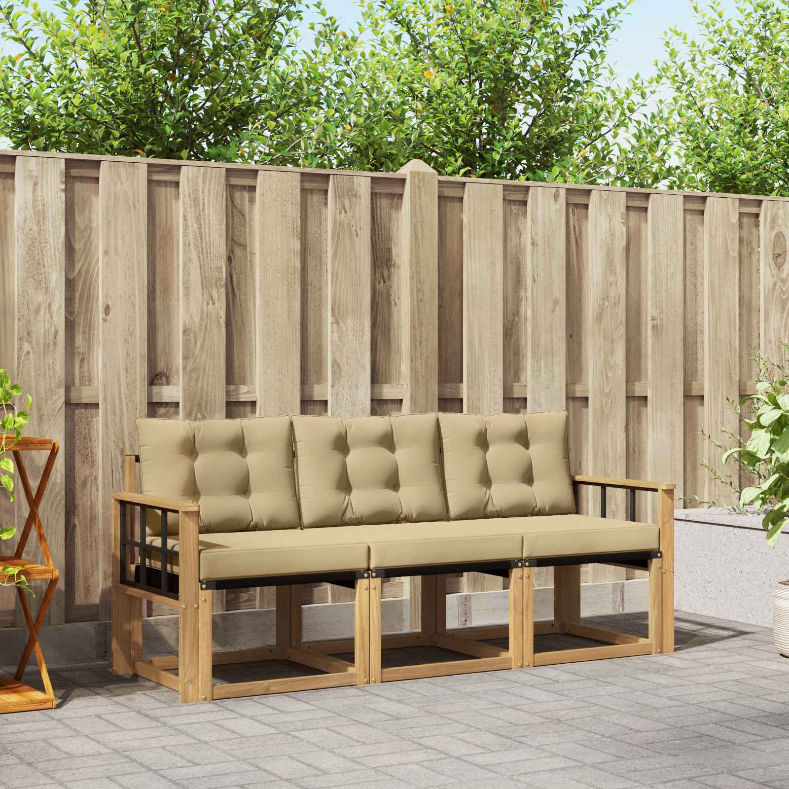vidaXL Buiten bankenset met kussen 3 pcs Natuurlijk en Crème