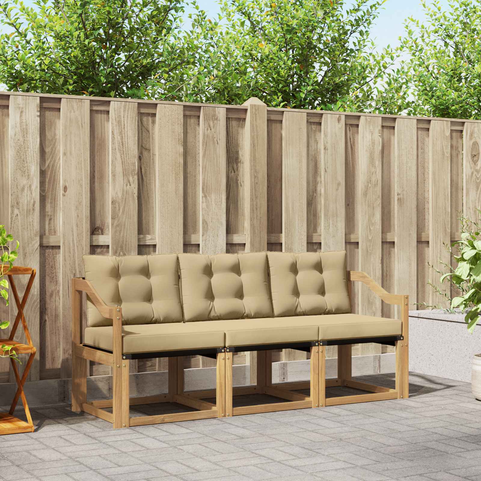 vidaXL Buiten bankenset met kussen 3 pcs Natuurlijk en Crème