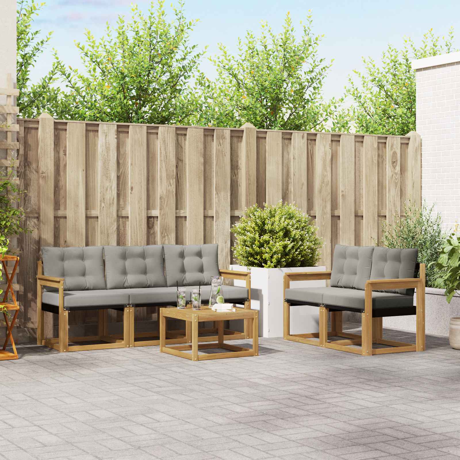 vidaXL Buiten bankenset met kussen 6 pcs Natuurlijk en Crème